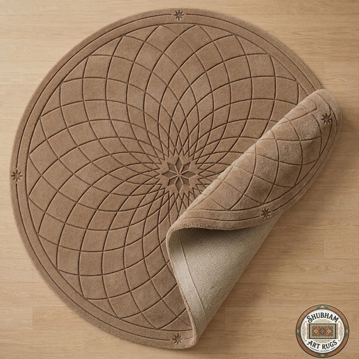 Hand Tufted Wool Round Rug, Modern Geometric Mandala Carpet, Organic Luxury Decor