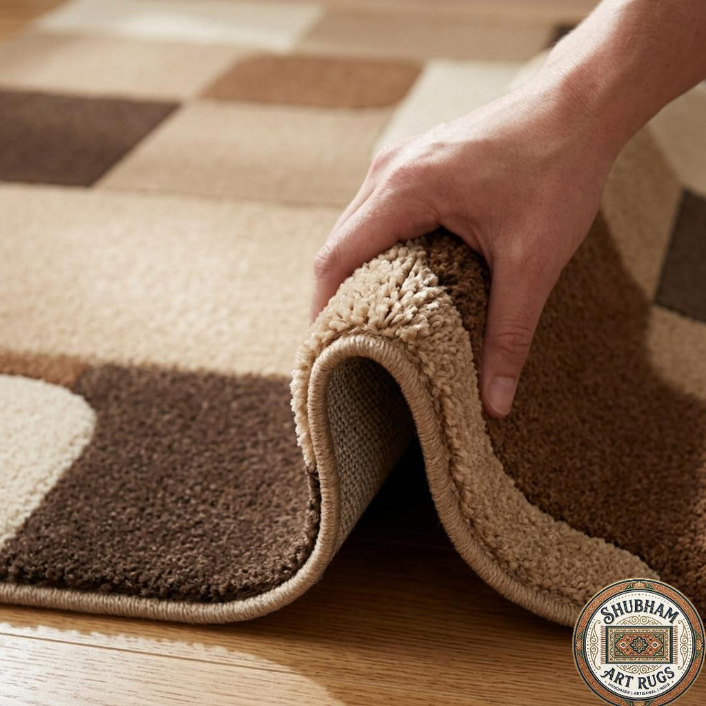 Hand Tufted Wool Area Rug, Modern Geometric Abstract Carpet, Beige Brown Living Room Rug