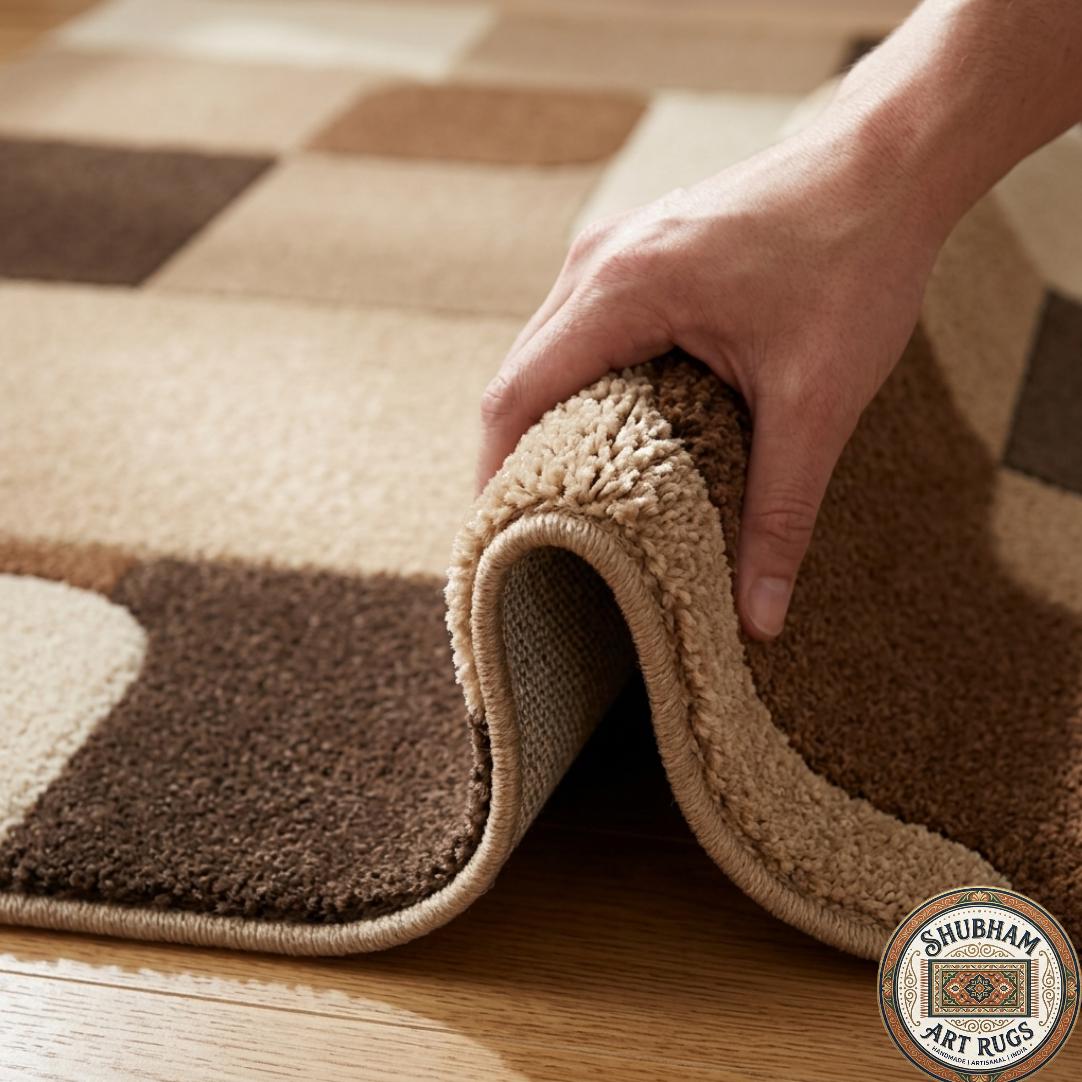 Hand Tufted Wool Area Rug, Modern Geometric Abstract Carpet, Beige Brown Living Room Rug