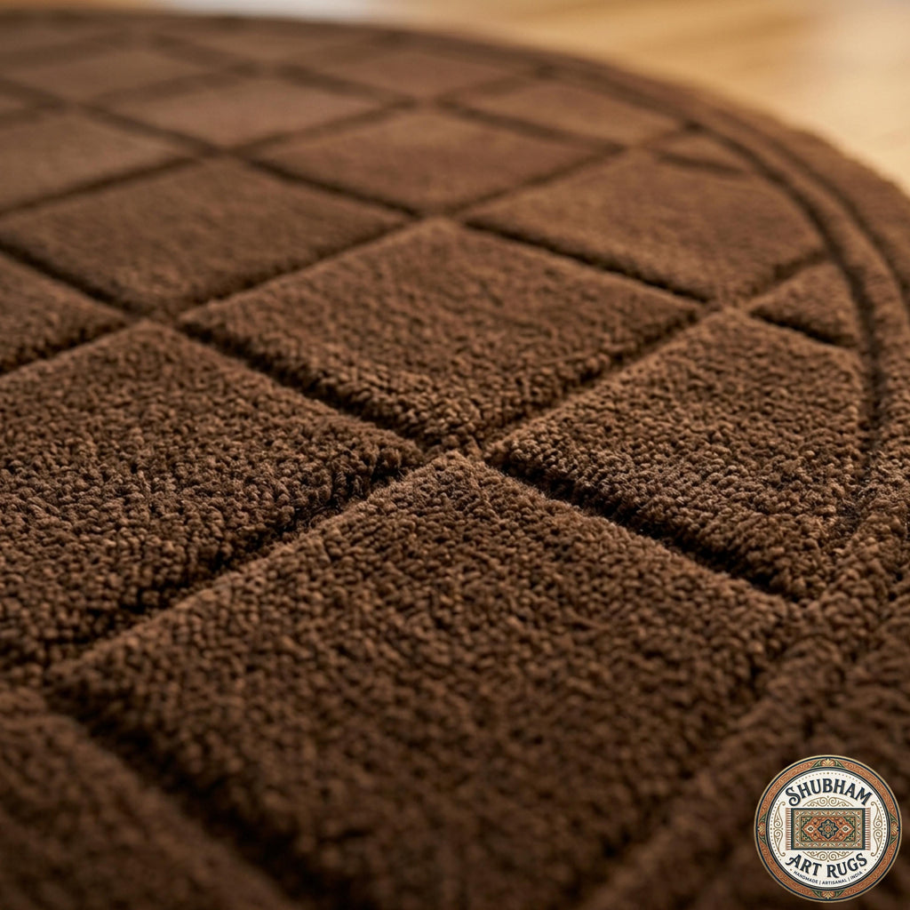 Hand Tufted Wool Rug: Brown Geometric Diamond Pattern, Plush Living Room Carpet