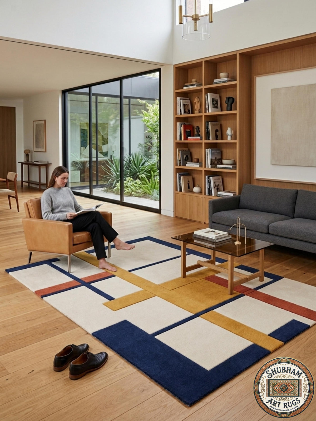 Hand Tufted Wool Rug, Abstract Geometric Scandinavian Carpet, Custom Size Area Rug
