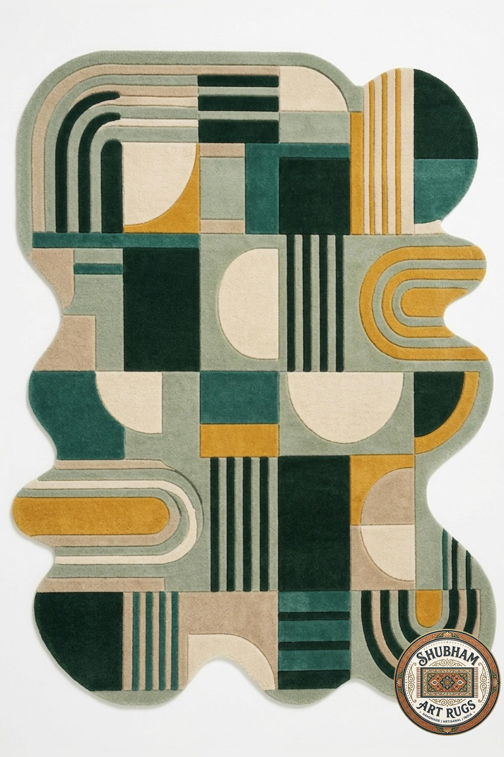 Hand Tufted Wool Rug, Geometric Art Deco Abstract Carpet, New Zealand Blend