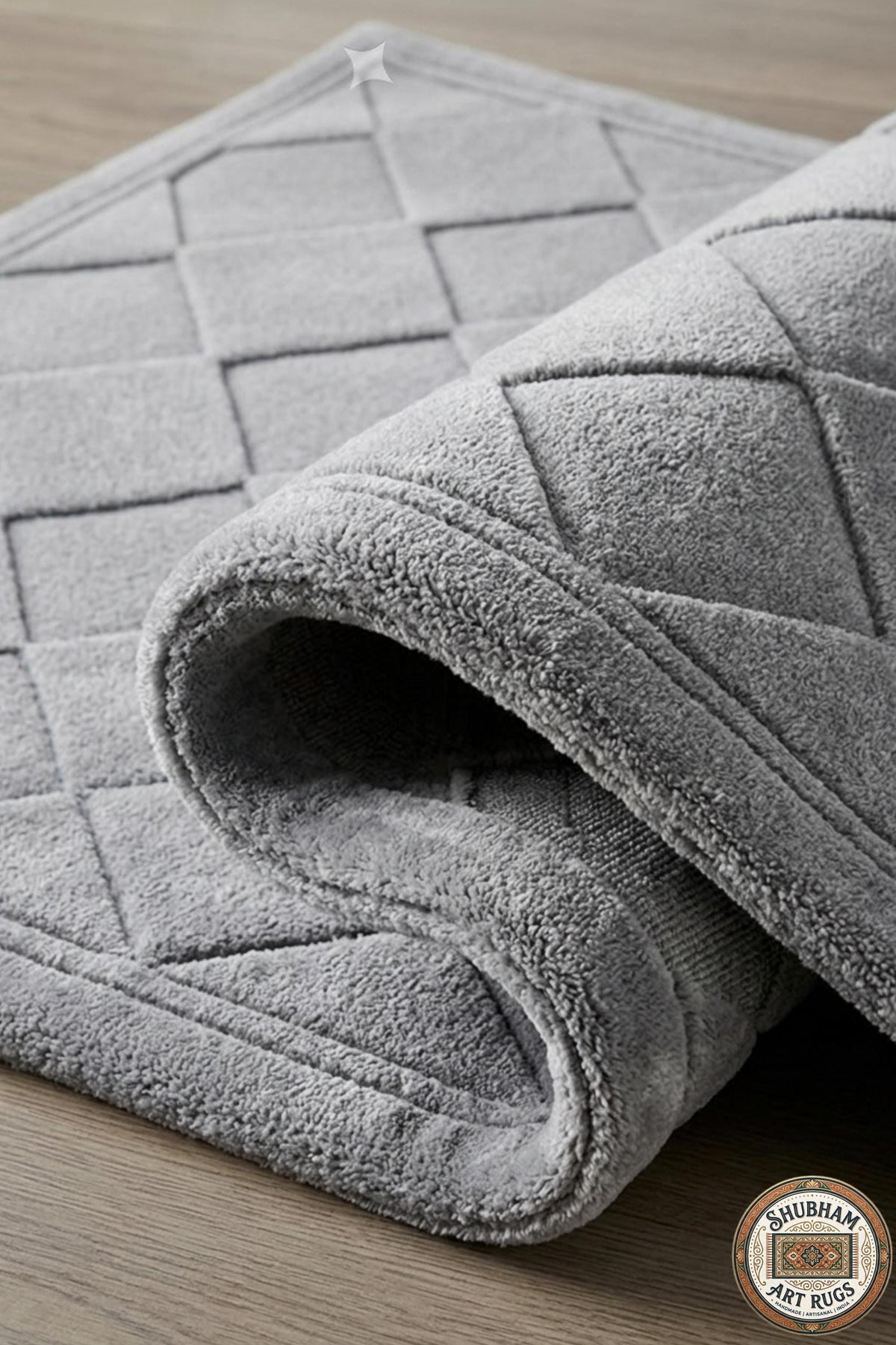 Hand Tufted Wool Rug: Grey Geometric Diamond Pattern, Soft Plush Carpet
