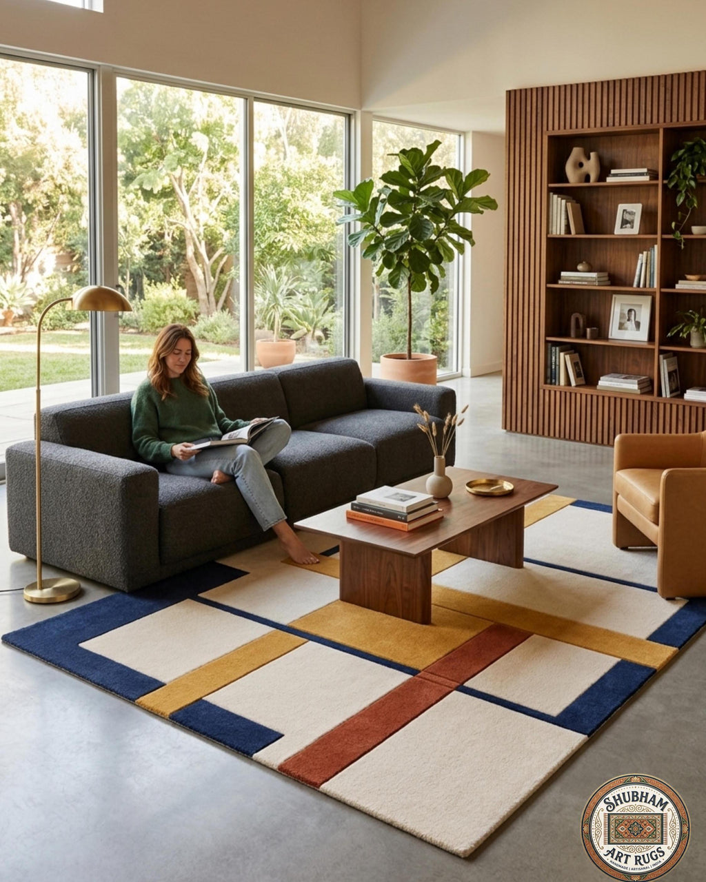 Hand Tufted Wool Rug, Abstract Geometric Scandinavian Carpet, Custom Size Area Rug