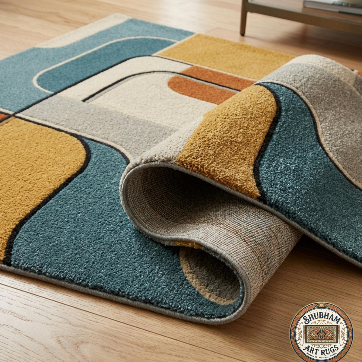 Hand Tufted Wool Area Rug, Mid Century Modern Abstract Geometric Carpet