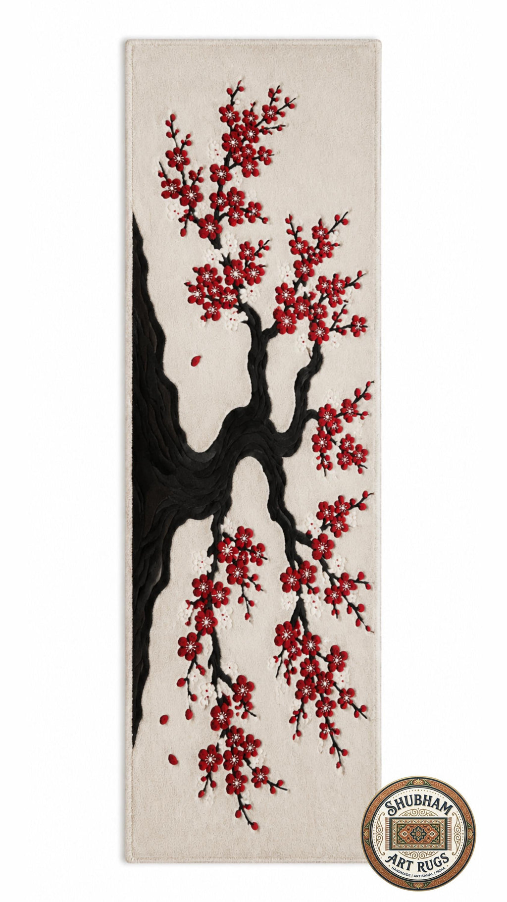 Hand Tufted Wool Rug, Japanese Cherry Blossom Floral Carpet, Round Area Rug