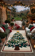 Hand-Tufted Wool Decorated Christmas Tree Rug - Cream/Green Festive Holiday Cozy Living Room Carpet