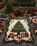 Hand-Tufted Wool Scalloped Christmas Tree Rug - Cream Heritage Holiday Cozy Living Room Area Carpet