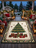 Hand-Tufted Wool Christmas Tree & Presents Rug - Cream Vintage Holiday Cozy Aesthetic Bedroom Area Carpet