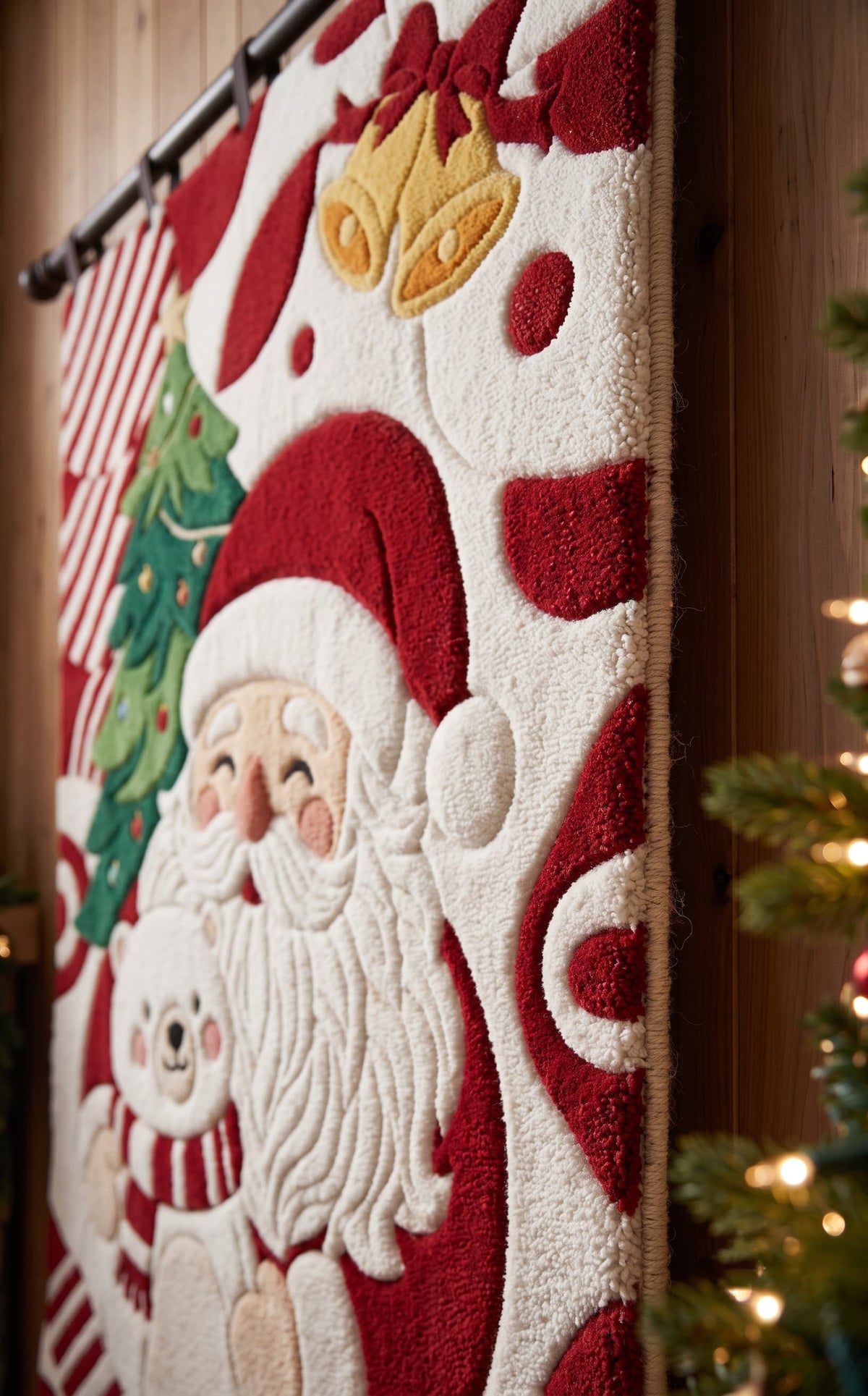 Hand-Tufted Wool Santa Claus & Polar Bear Holiday Rug - Red/White Festive Aesthetic Bedroom Area Carpet
