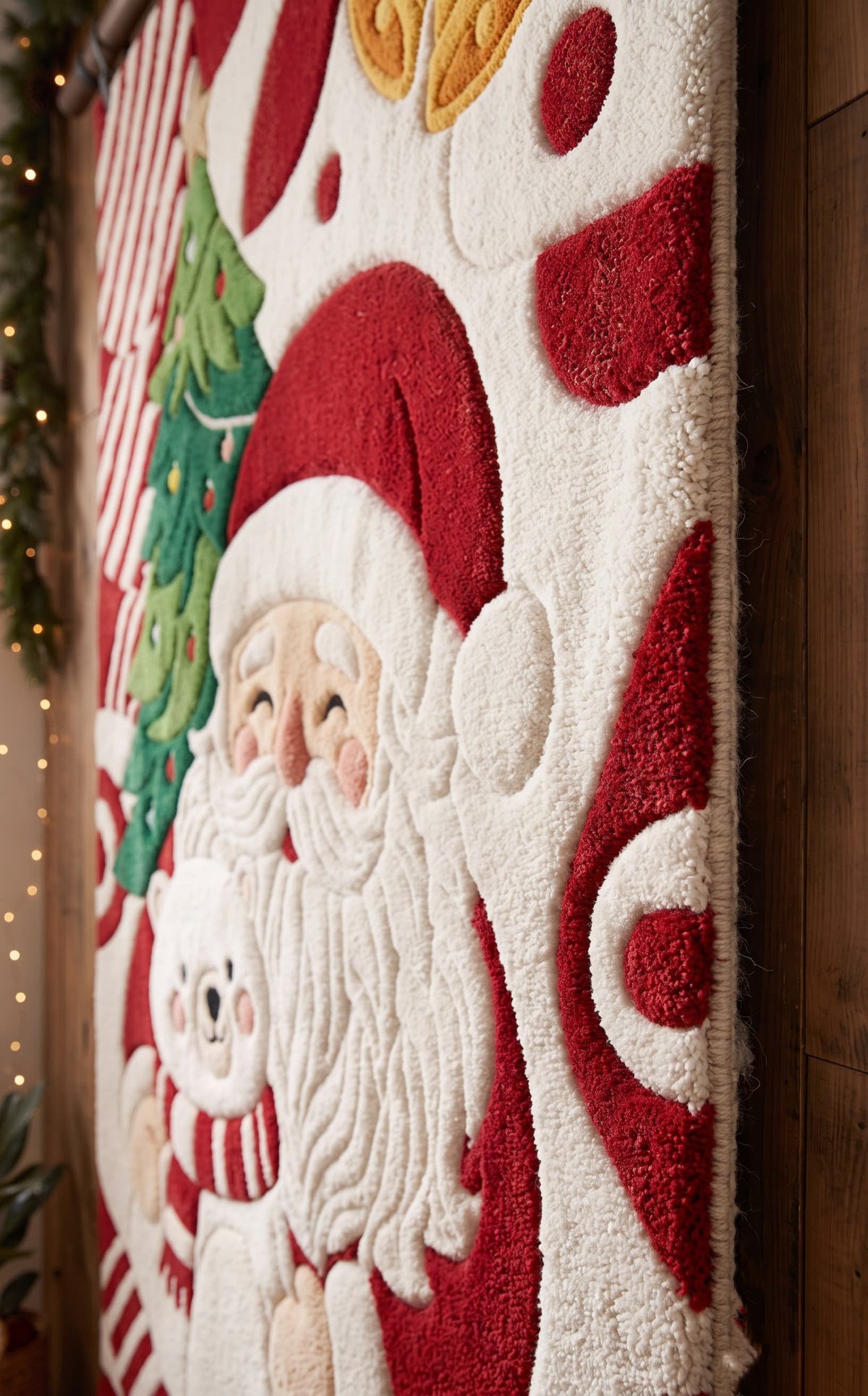Hand-Tufted Wool Santa Claus & Polar Bear Holiday Rug - Red/White Festive Aesthetic Bedroom Area Carpet