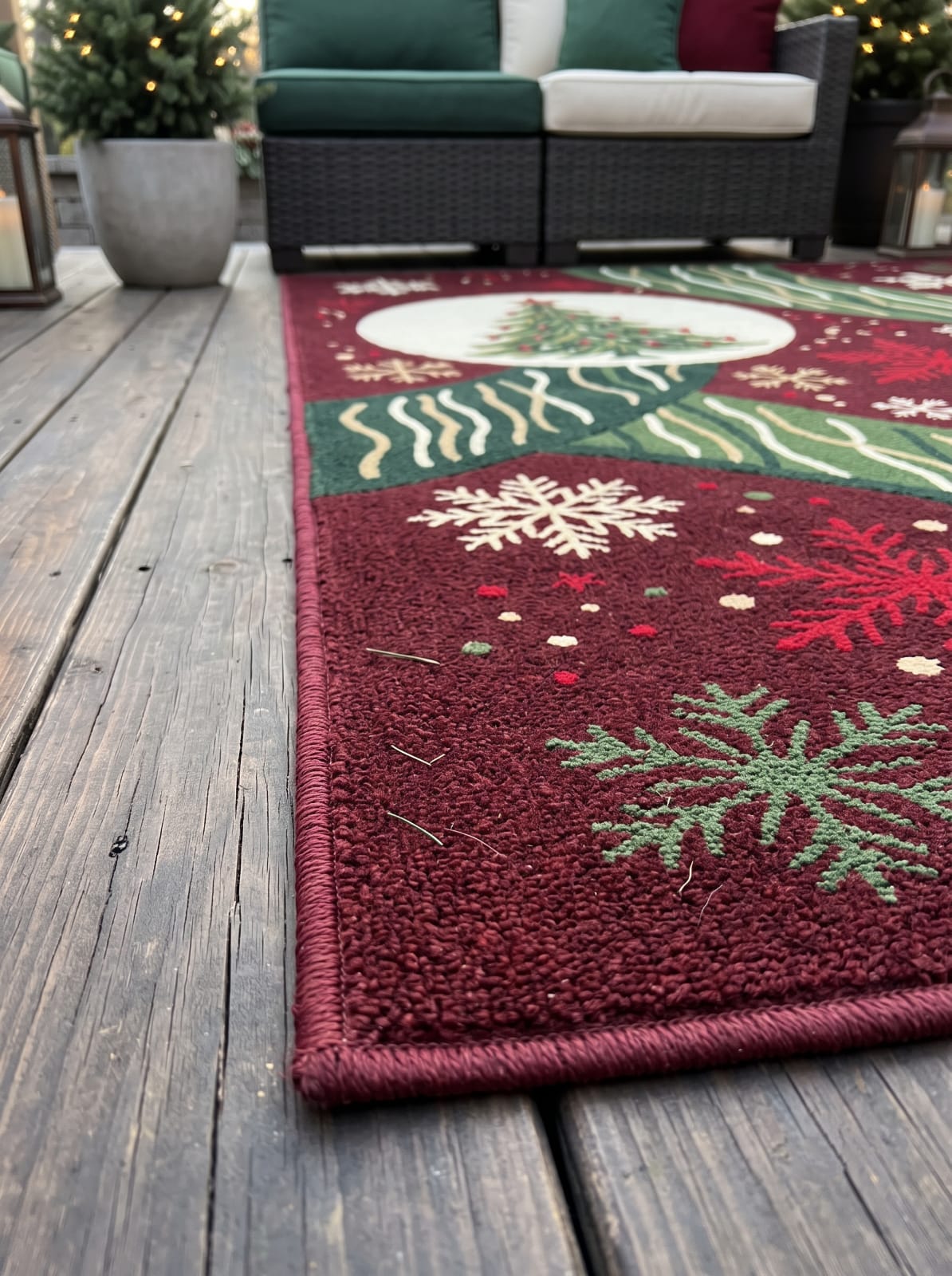 Hand-Tufted Wool Christmas Tree & Snowflake Area Rug - Festive Red/Green Holiday Minimalist Cozy Living Room Carpet
