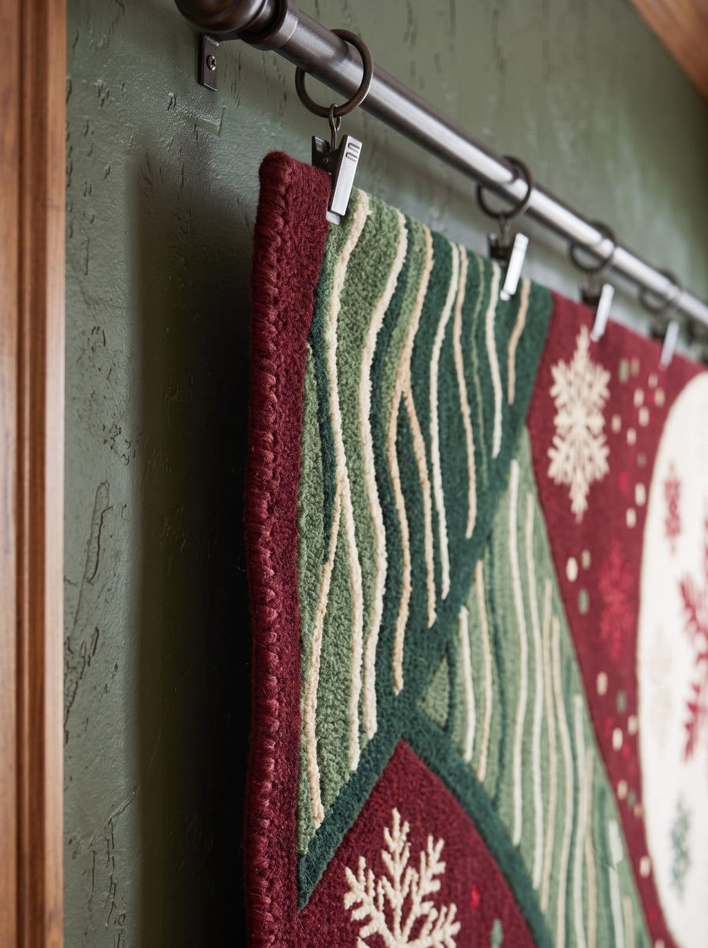 Hand-Tufted Wool Christmas Tree & Snowflake Area Rug - Festive Red/Green Holiday Minimalist Cozy Living Room Carpet