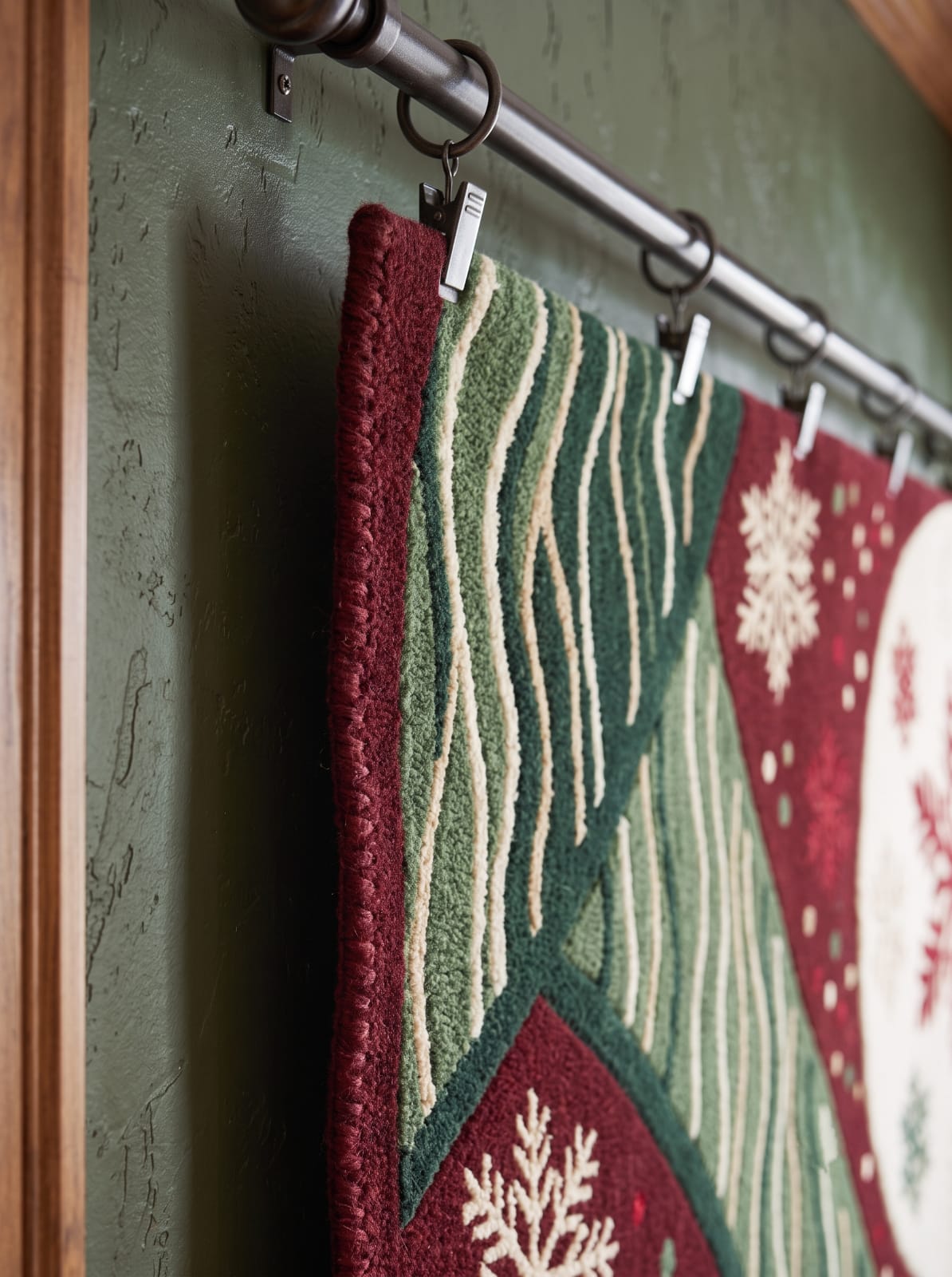 Hand-Tufted Wool Christmas Tree & Snowflake Area Rug - Festive Red/Green Holiday Minimalist Cozy Living Room Carpet