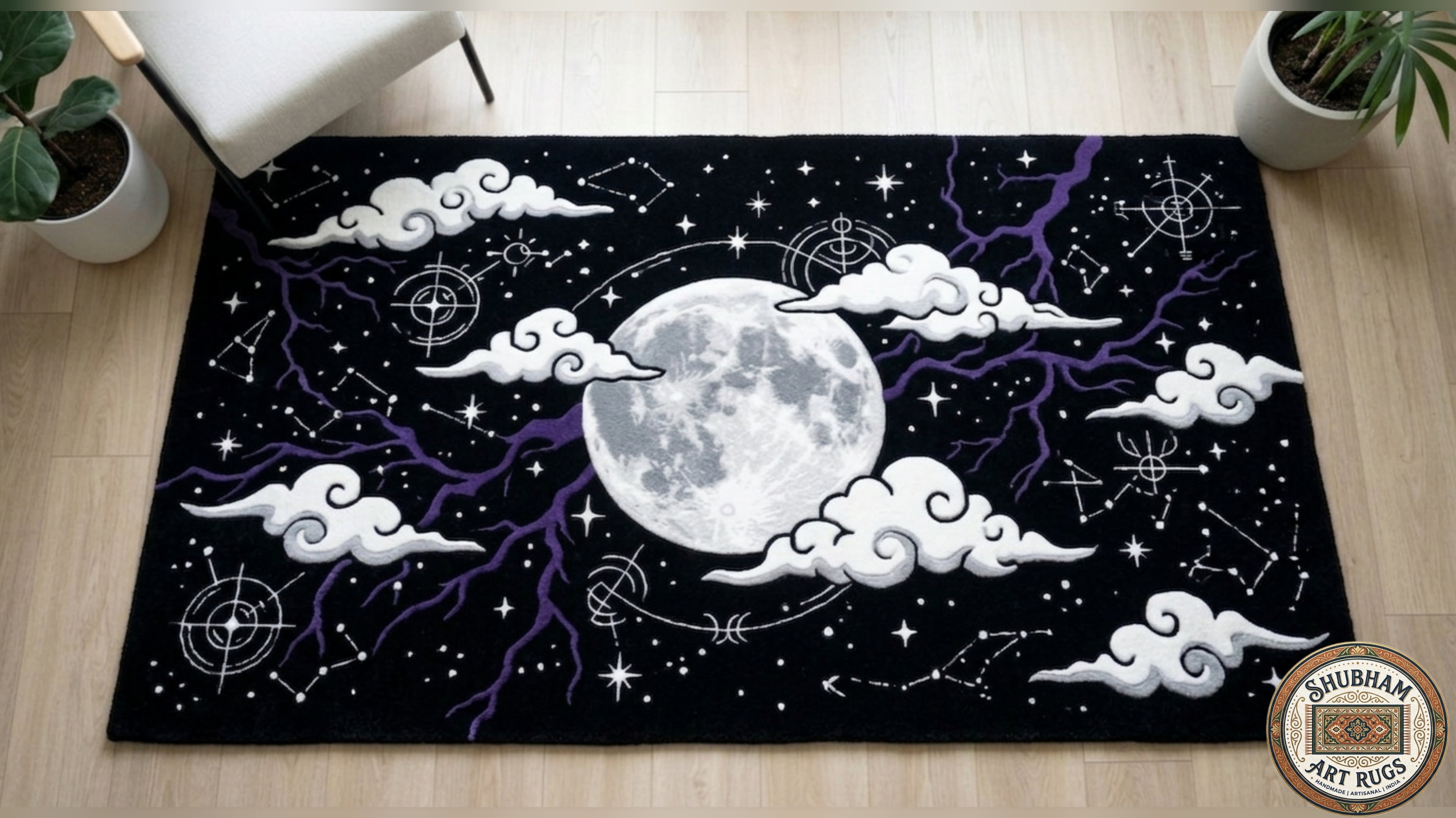 Celestial Moon Hand-Tufted Wool & Viscose Rug Black Galaxy Area Rug