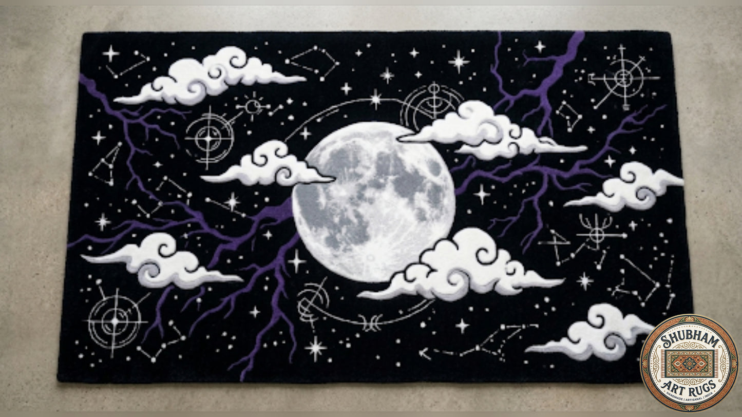 Celestial Moon Hand-Tufted Wool & Viscose Rug Black Galaxy Area Rug