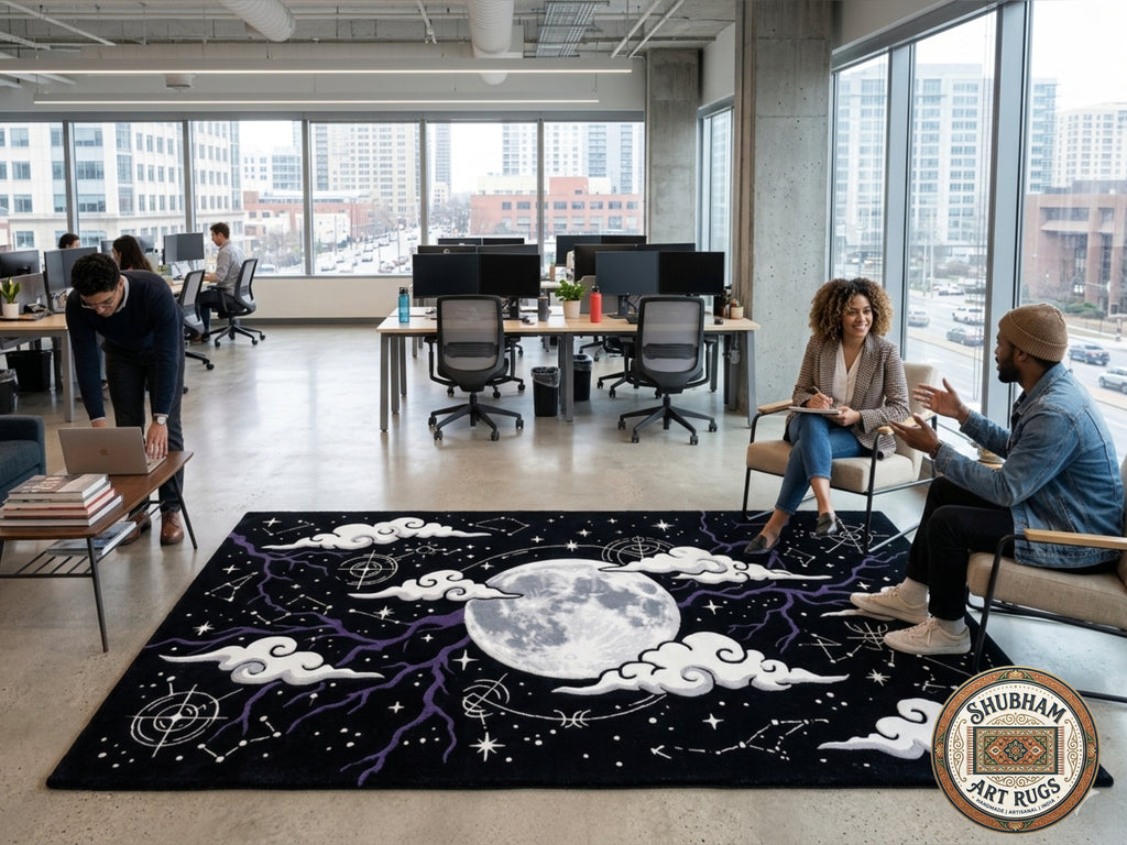Celestial Moon Hand-Tufted Wool & Viscose Rug Black Galaxy Area Rug