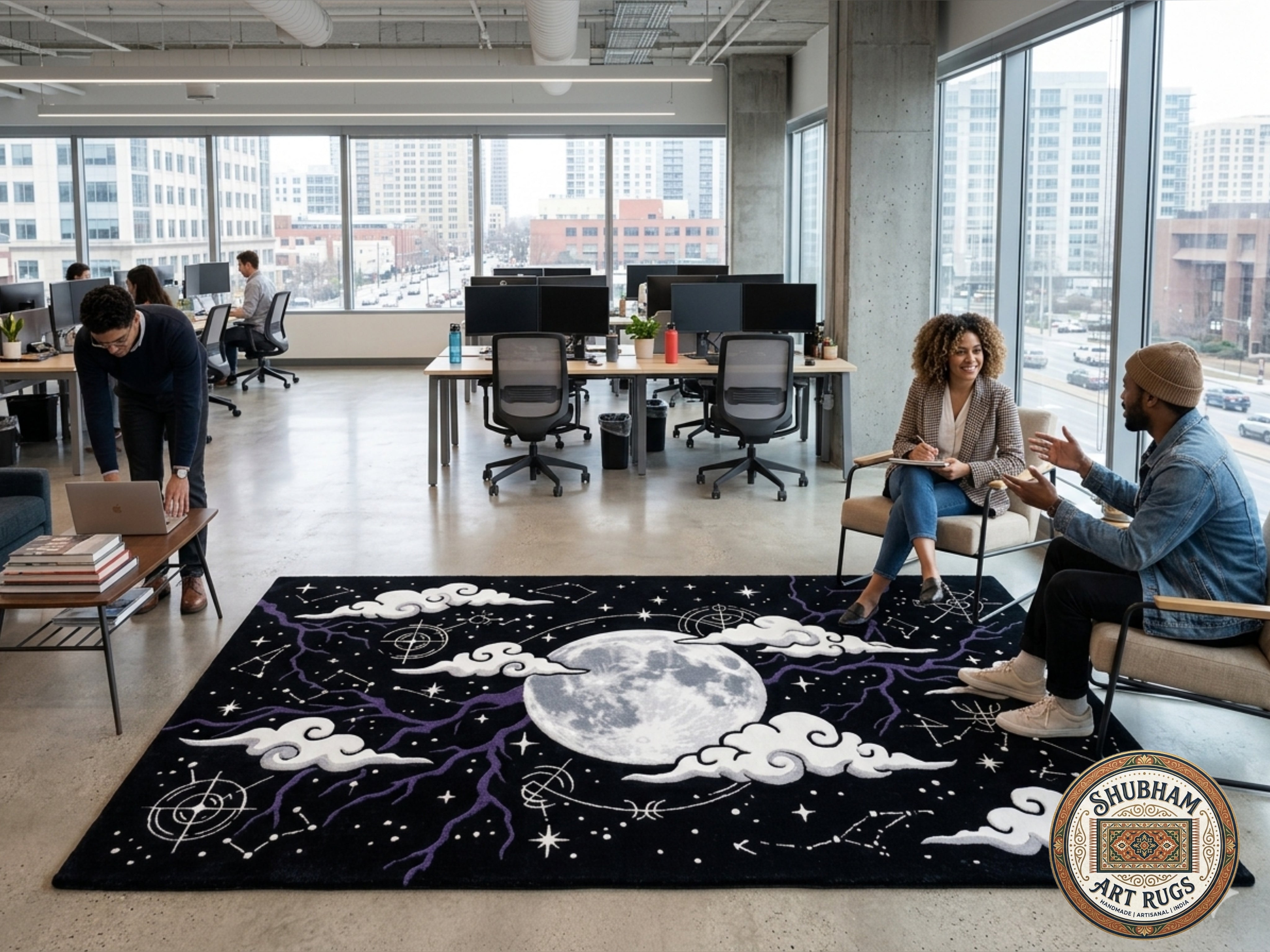 Celestial Moon Hand-Tufted Wool & Viscose Rug Black Galaxy Area Rug