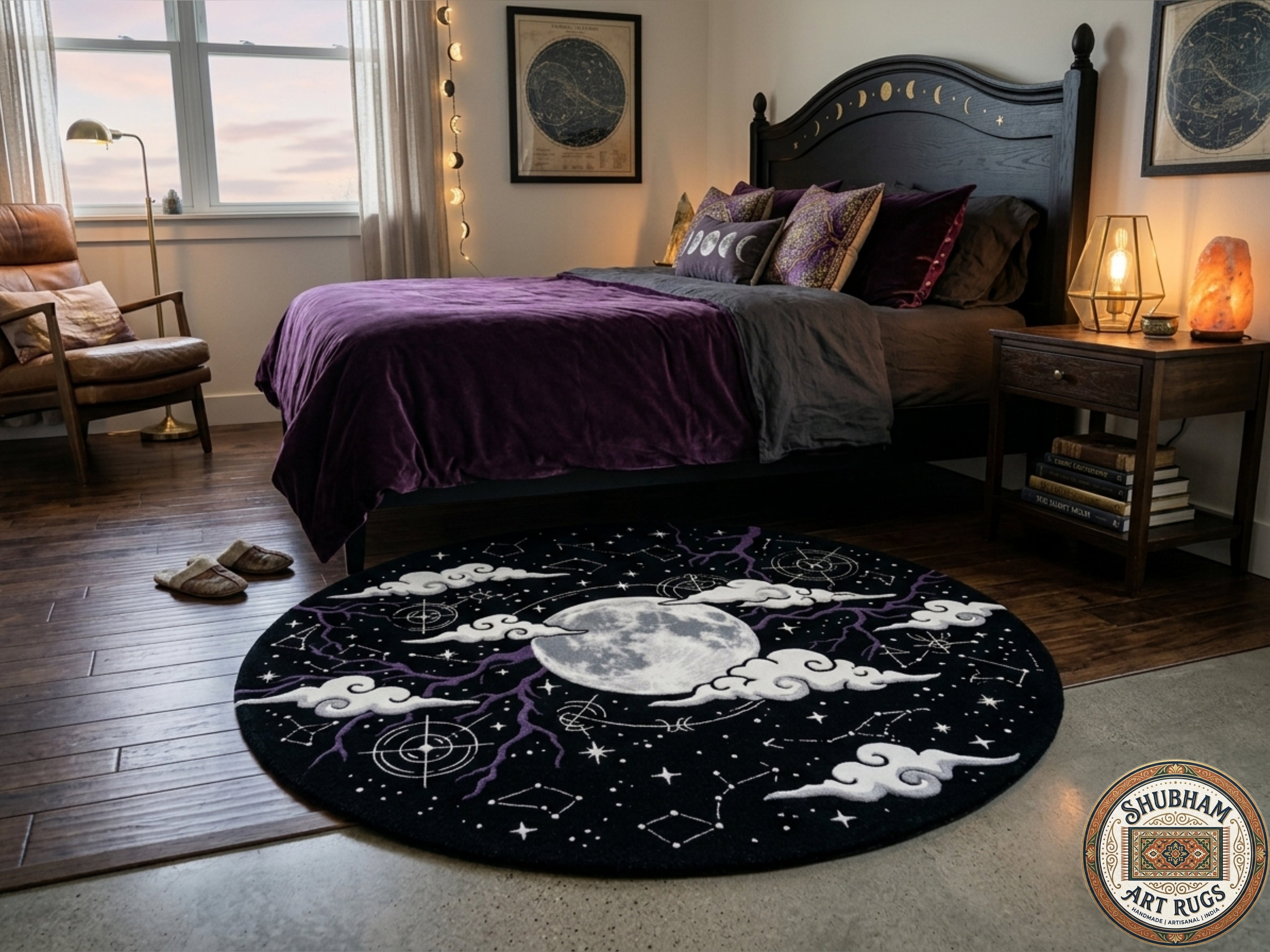 Celestial Moon Hand-Tufted Wool & Viscose Rug Black Galaxy Area Rug