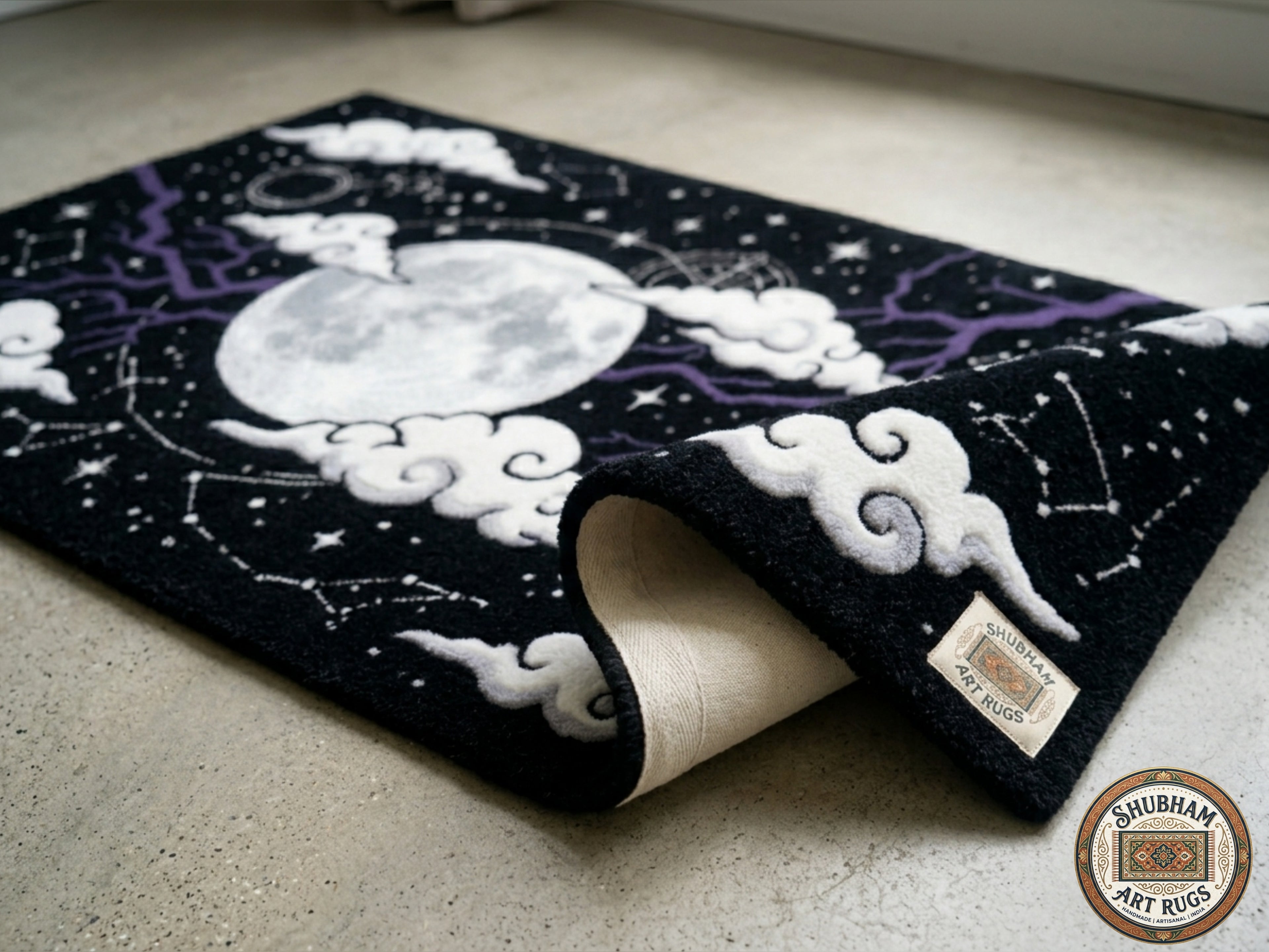 Celestial Moon Hand-Tufted Wool & Viscose Rug Black Galaxy Area Rug