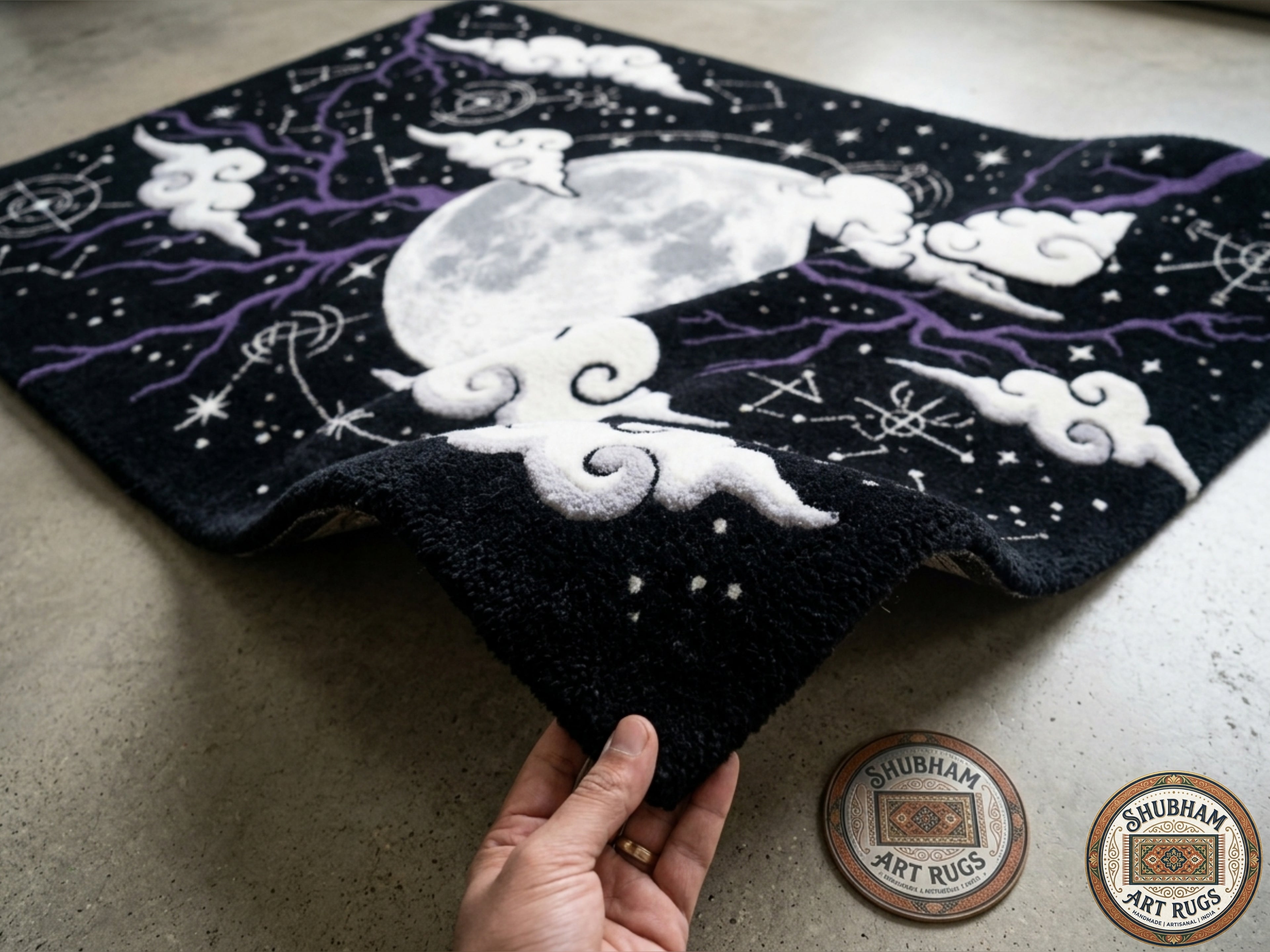 Celestial Moon Hand-Tufted Wool & Viscose Rug Black Galaxy Area Rug