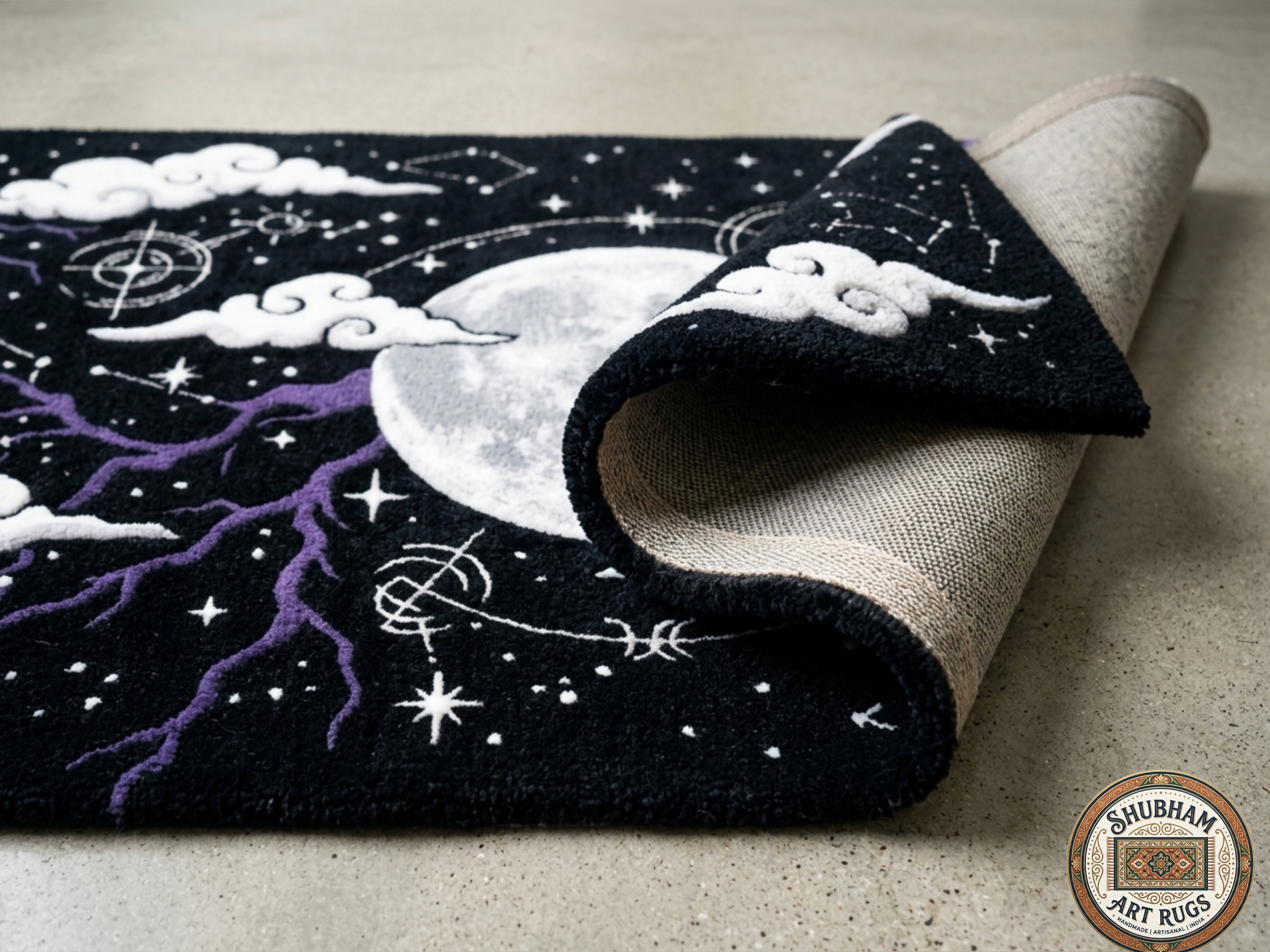 Celestial Moon Hand-Tufted Wool & Viscose Rug Black Galaxy Area Rug