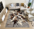 Contemporary-minimalist-living-room-interior-styling-featuring-luxury-neutral-abstract-splash-area-carpet  A rectangular area rug with a large abstract tree-bud or splash design in brown, beige, and cream on a gray background, shown in a modern living room setting.