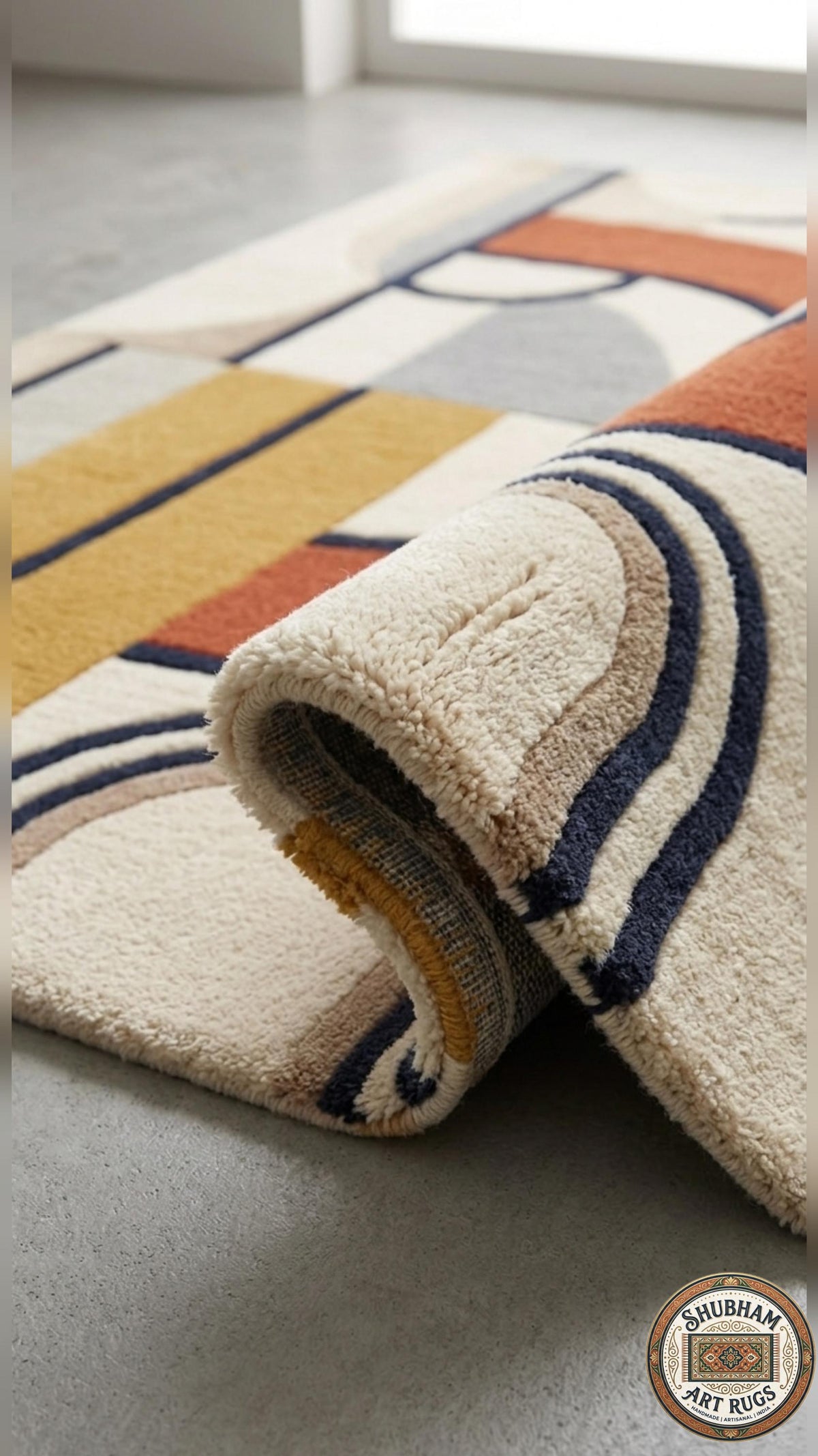 Hand Tufted Wool Rug: Modern Geometric Abstract Carpet, Custom Size Living Room Area Rug