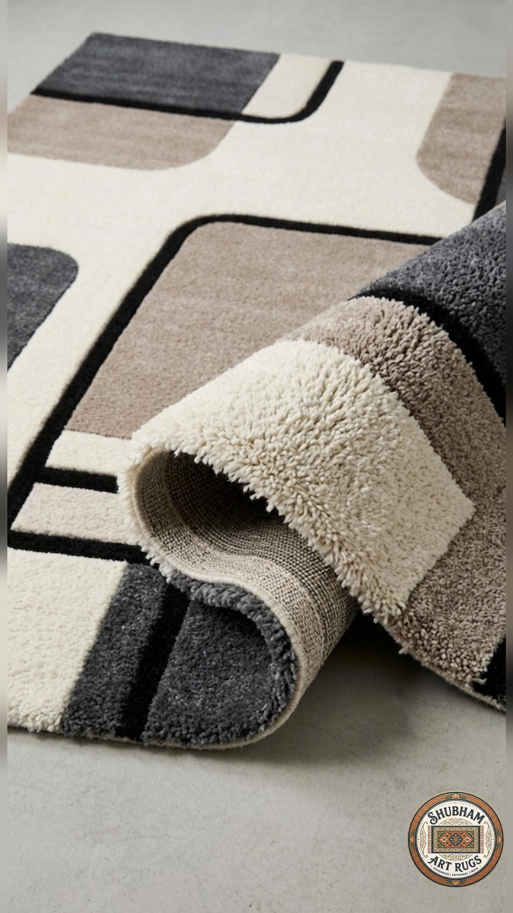 Hand Tufted Wool Rug, Modern Abstract Geometric Living Room Carpet