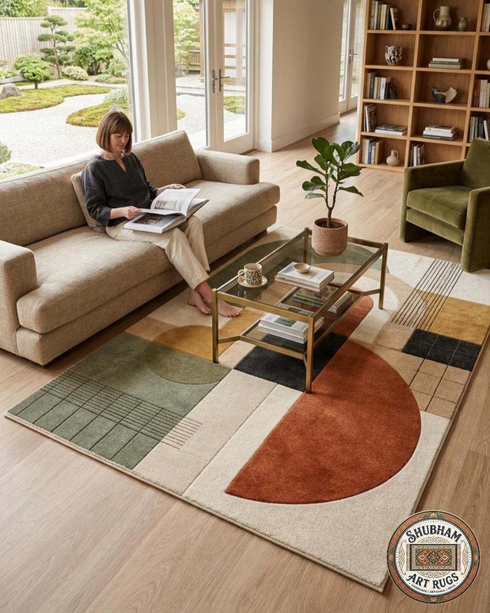 Hand Tufted Wool Rug, Abstract Geometric Scandinavian Carpet, Living Room Area Rug