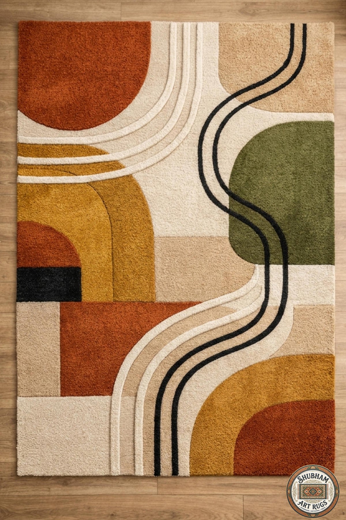 Hand Tufted Wool Rug, Abstract Geometric Area Carpet, Custom Size Living Room Home Decor