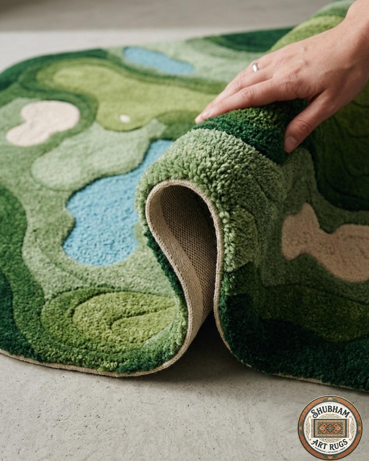 Hand Tufted Wool Rug, Organic Abstract Green Modern Area Carpet, Luxury Designer Home Decor