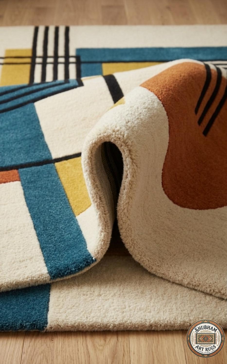 Hand Tufted Geometric Wool Rug: Modern Plush Living Room Carpet