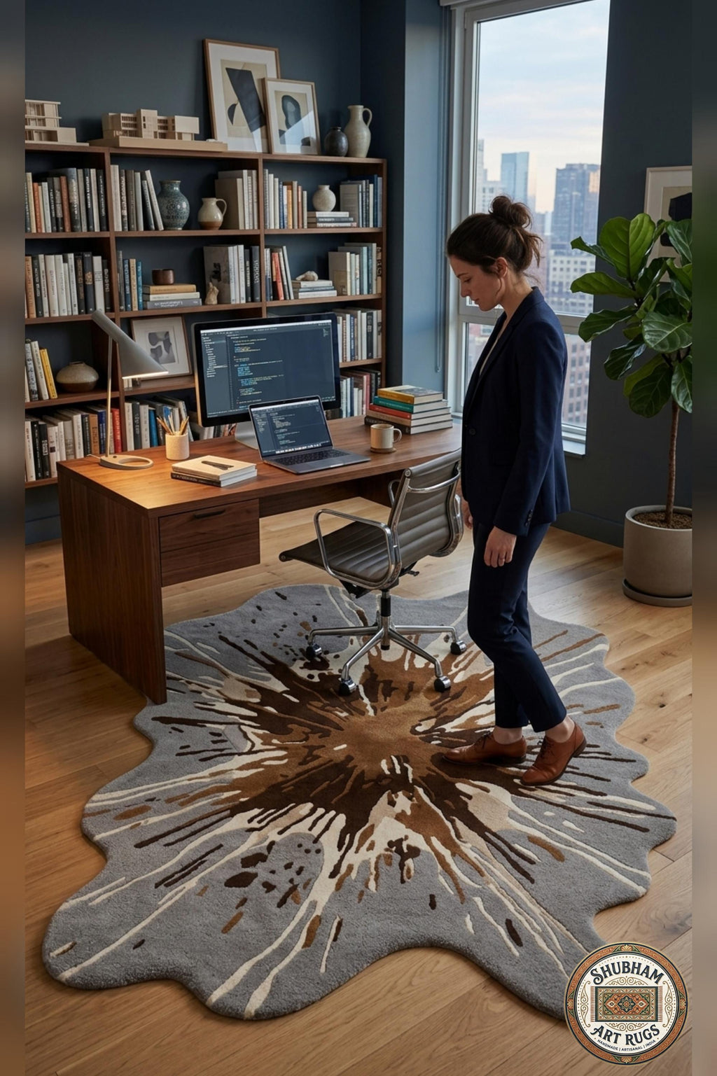 Hand Tufted Wool Splash Rug, Organic Irregular Grey Brown Area Carpet