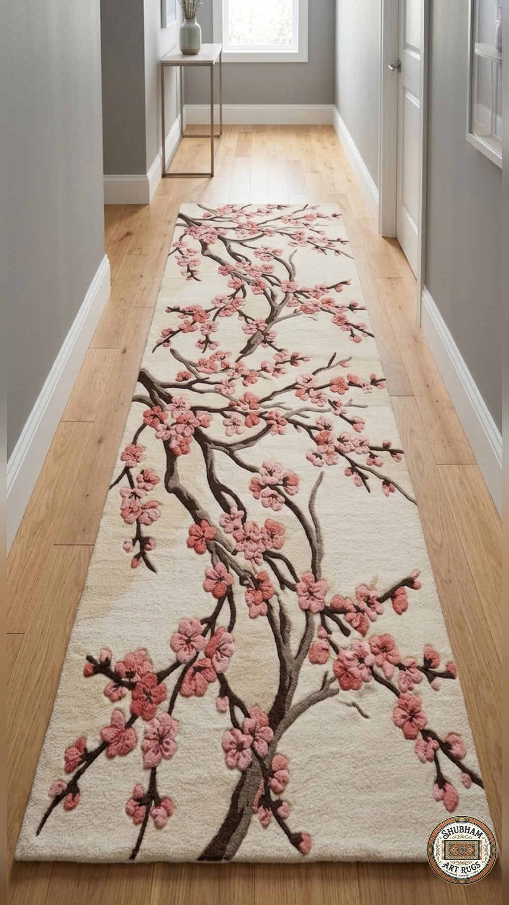 Hand Tufted Wool Rug, Cherry Blossom Floral, New Zealand wool, Japanese Style Carpet