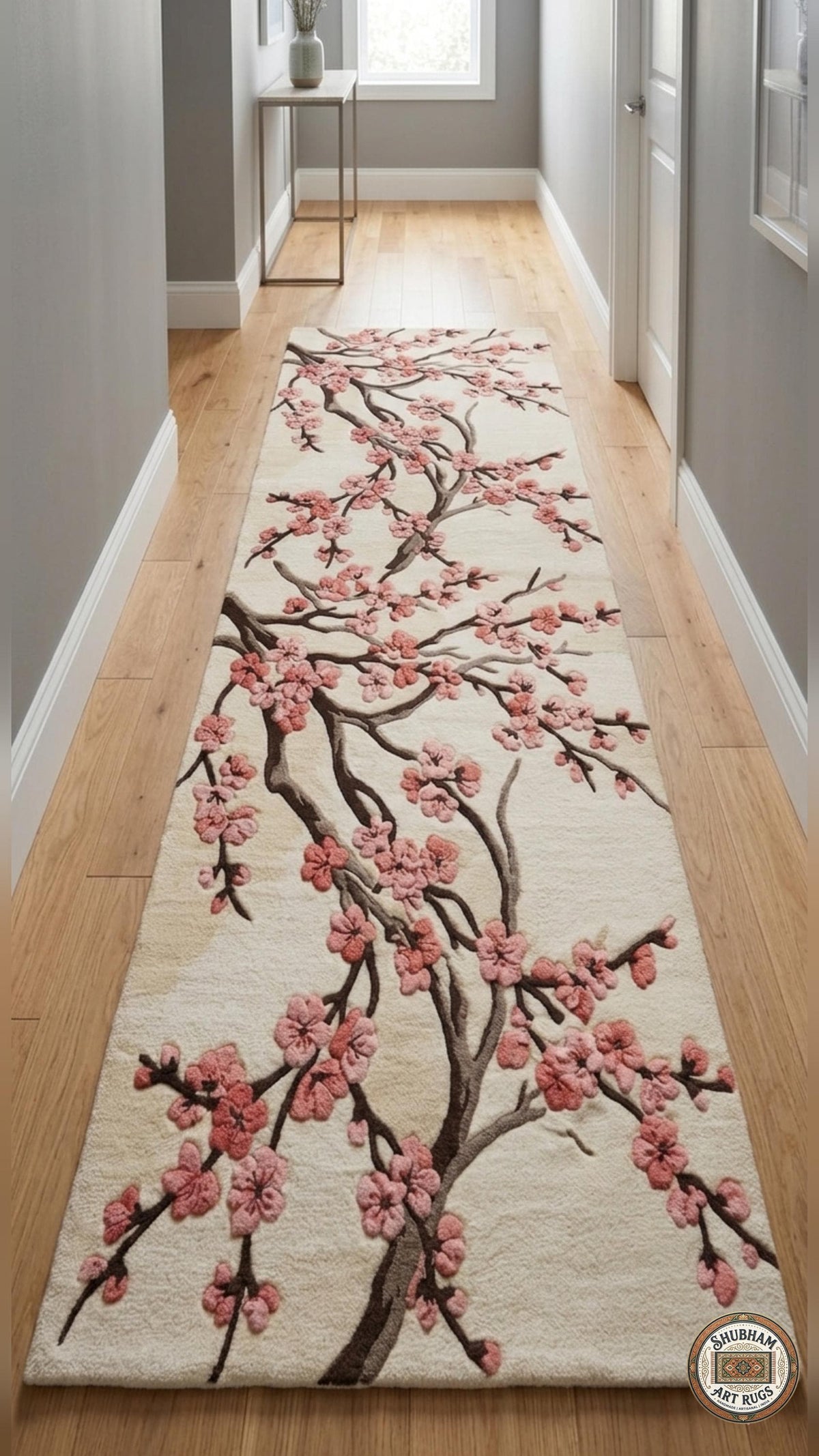 Hand Tufted Wool Rug, Cherry Blossom Floral, New Zealand wool, Japanese Style Carpet