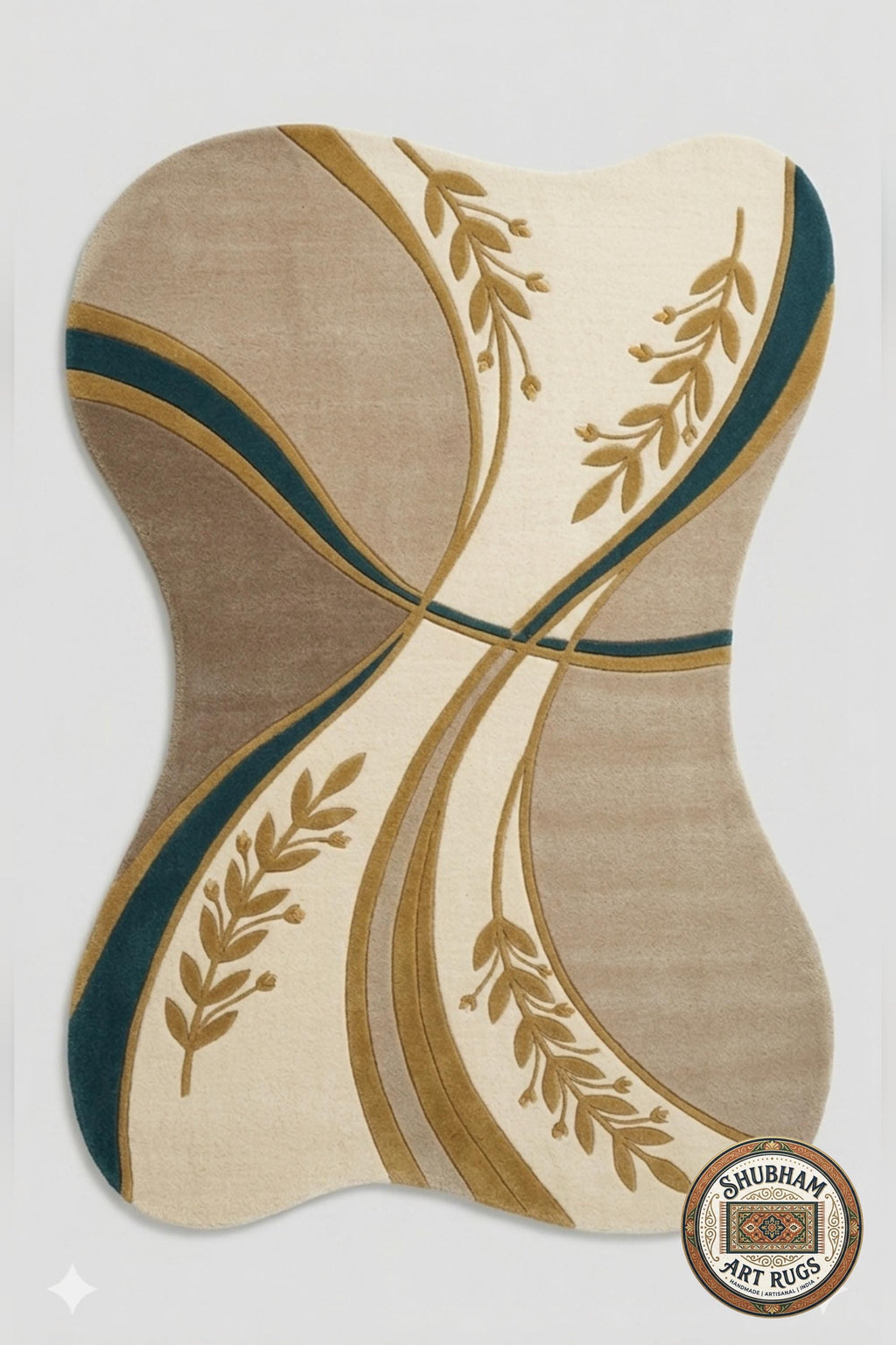Hand Tufted Wool Rug, Irregular Abstract Botanical Design, New Zealand Blend Carpet