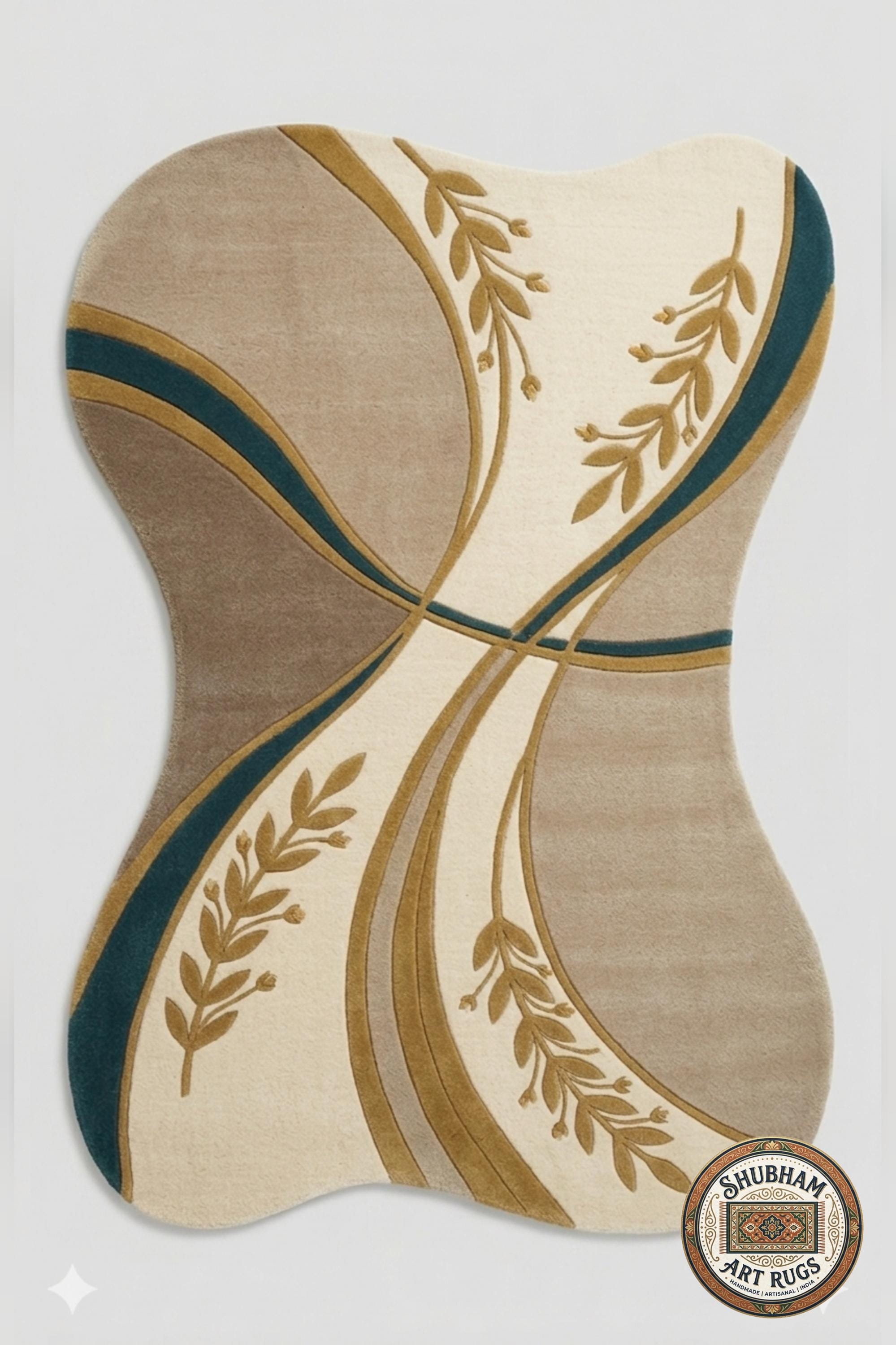 Hand Tufted Wool Rug, Irregular Abstract Botanical Design, New Zealand Blend Carpet