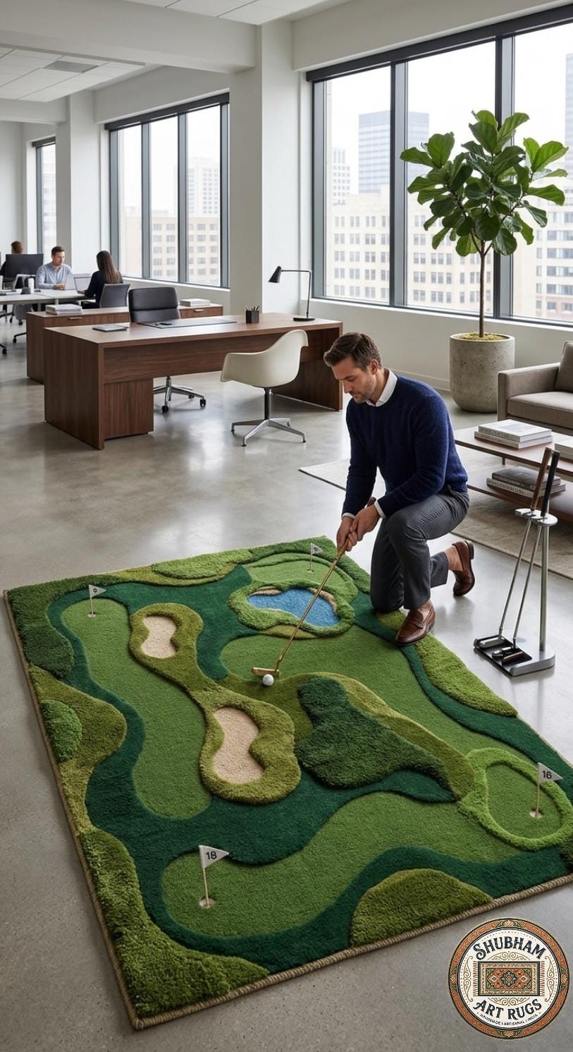 Hand Tufted Wool Golf Course Rug – Mini Golf Abstract Carpet Living Room Decor