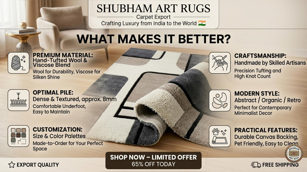 Hand Tufted Wool Rug, Modern Abstract Geometric Living Room Carpet