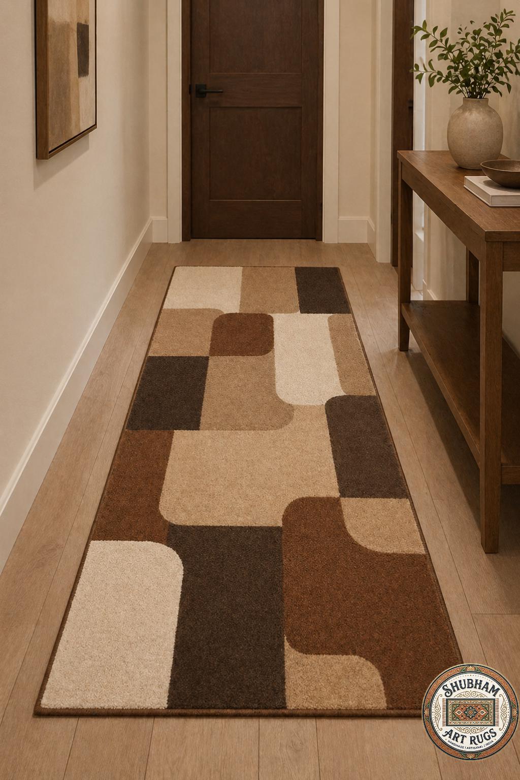 Hand Tufted Wool Area Rug, Modern Geometric Abstract Carpet, Beige Brown Living Room Rug