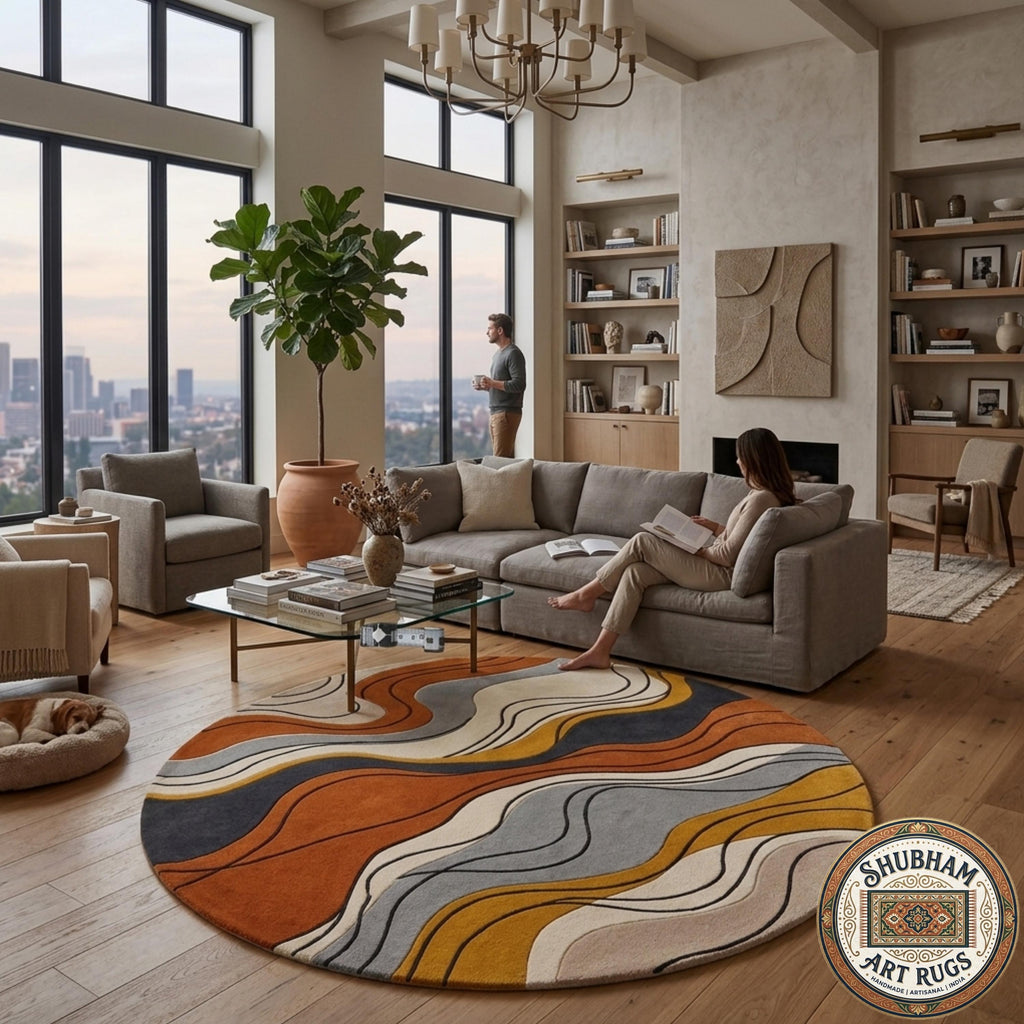Hand Tufted Wool Rug, Abstract Organic Wave Carpet, Luxury Living Room Area Rug
