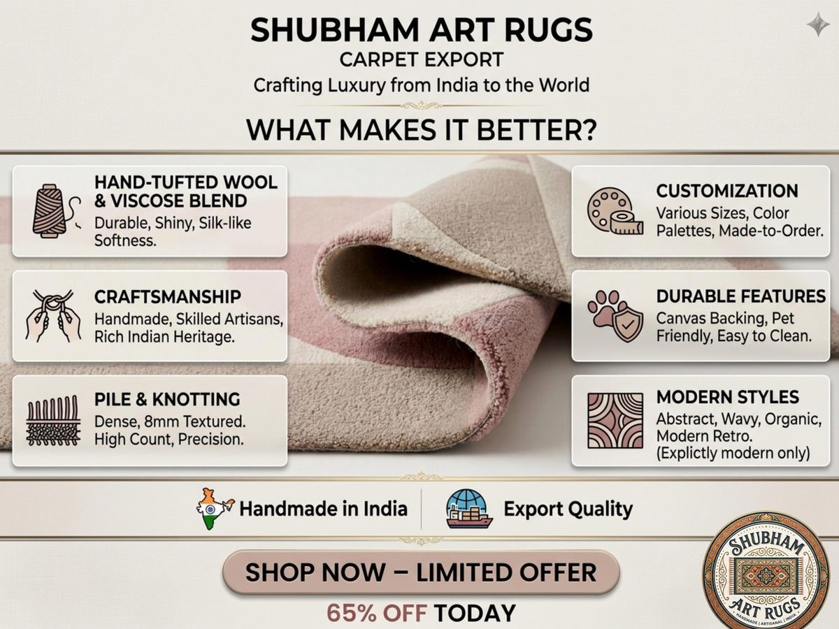 Hand Tufted Wool Rug, Soft Pink Beige Abstract Carpet, Modern Living Room Area Rug