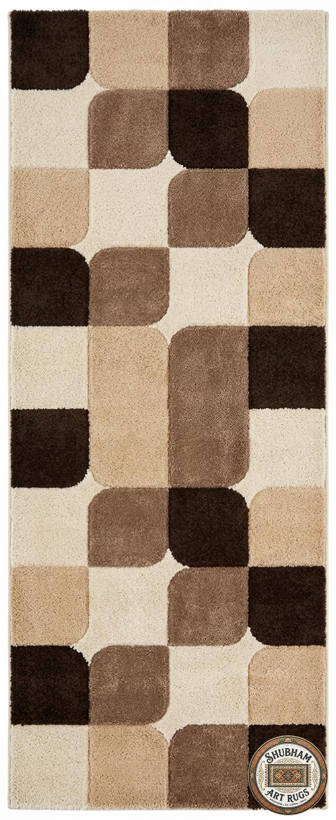 Hand Tufted Wool Runner Rug, Modern Geometric Hallway Carpet, Neutral Beige Brown, Indian Artistry