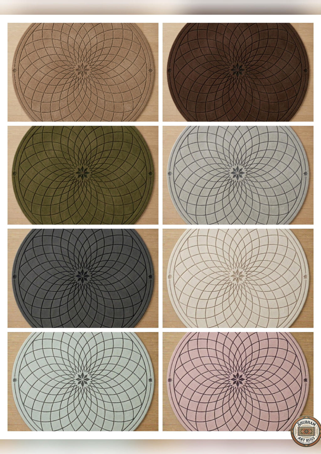 Hand Tufted Wool Round Rug, Modern Geometric Mandala Carpet, Organic Luxury Decor