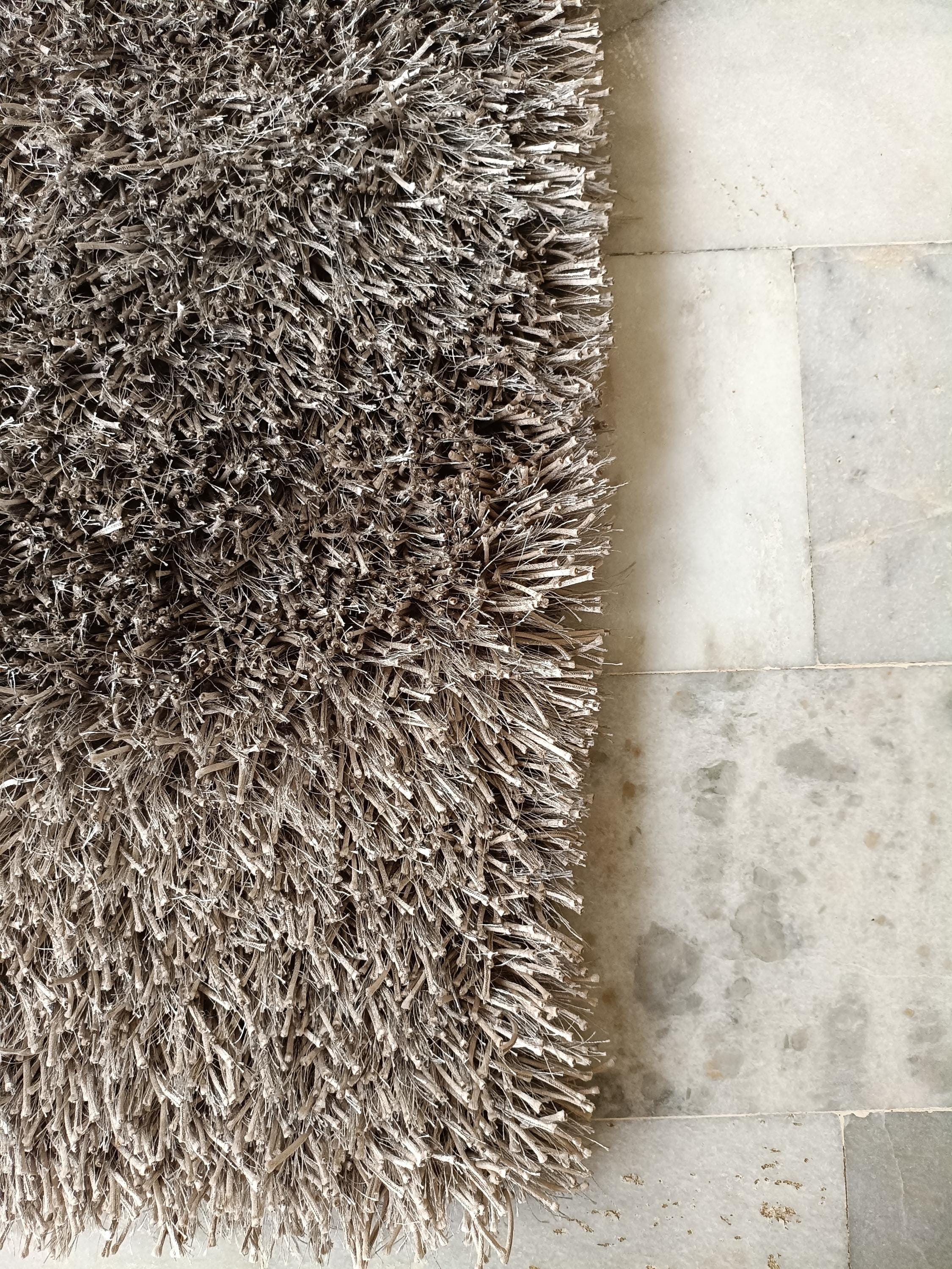 Shaggy Wool Silk Blend Rug 5x8 Ft: Modern Vintage Style Carpet for Living Room