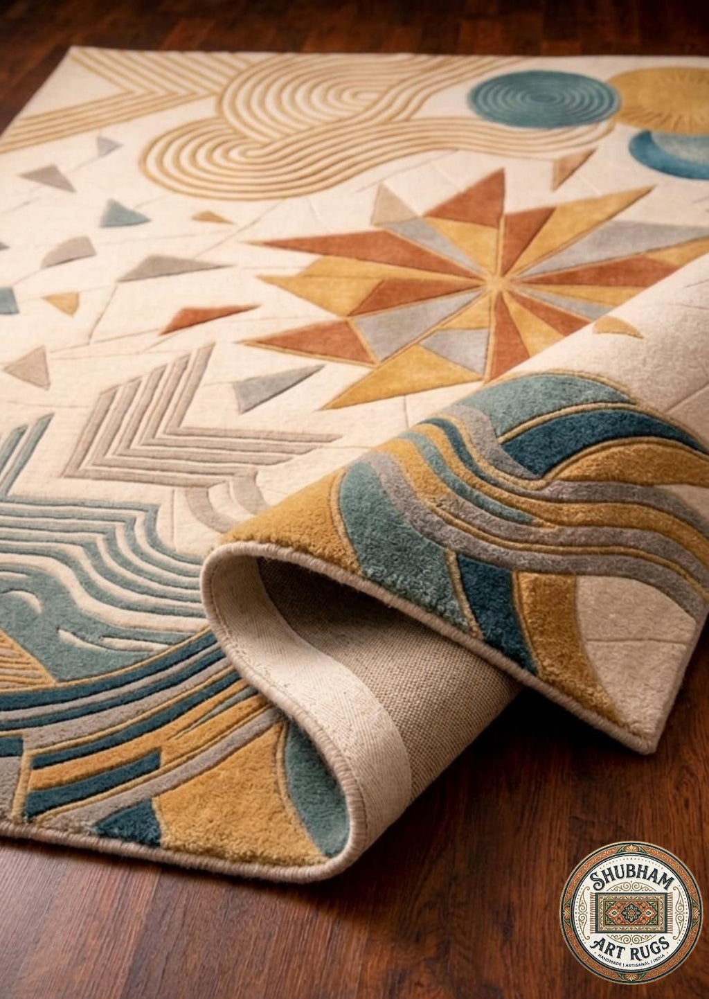 Hand Tufted Wool Area Rug, Modern Abstract Geometric Boho Carpet