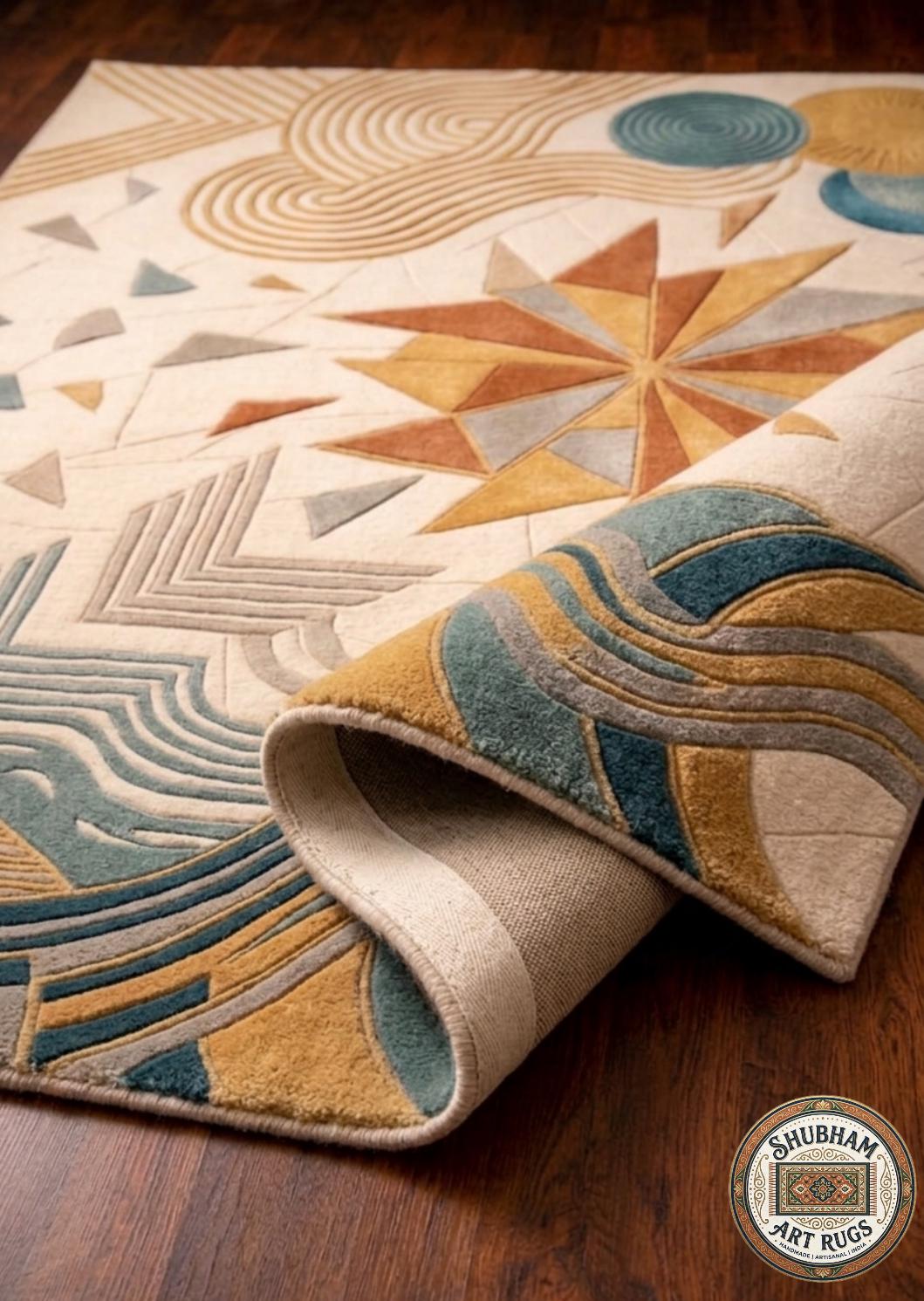 Hand Tufted Wool Area Rug, Modern Abstract Geometric Boho Carpet