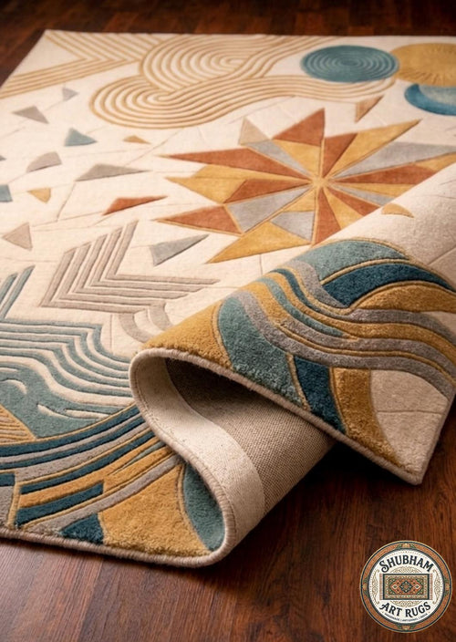 Hand Tufted Wool Area Rug, Modern Abstract Geometric Boho Carpet