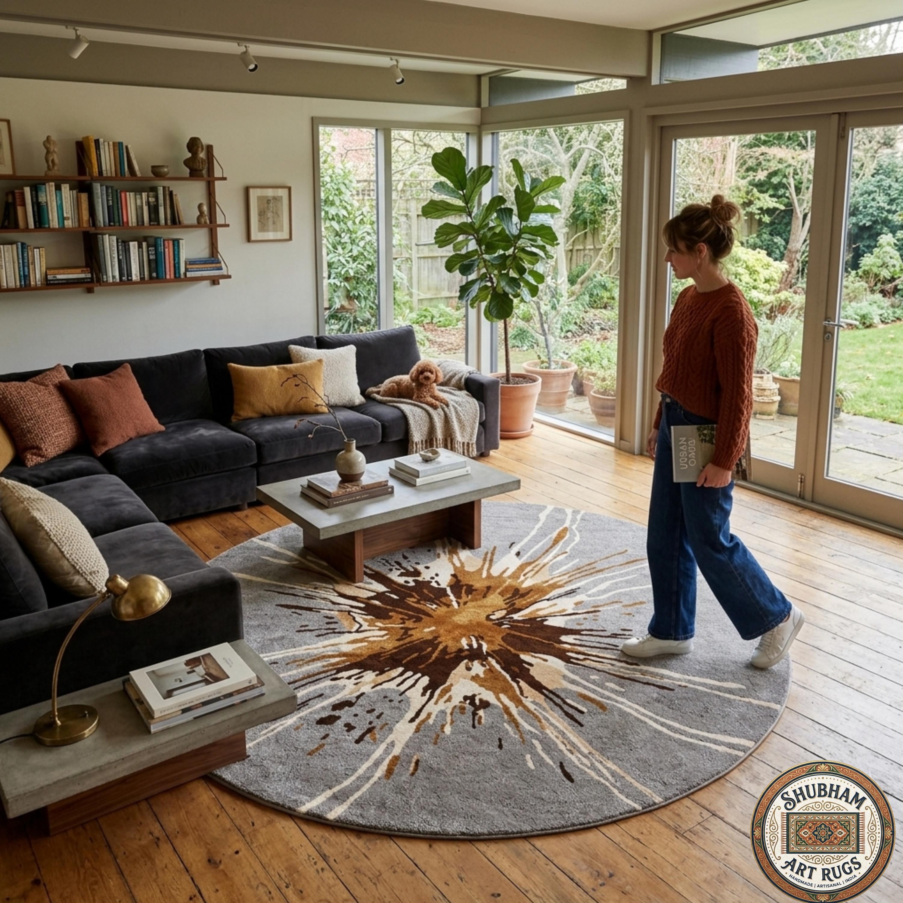 Hand Tufted Wool Splash Rug, Modern Abstract Grey Brown Area Carpet